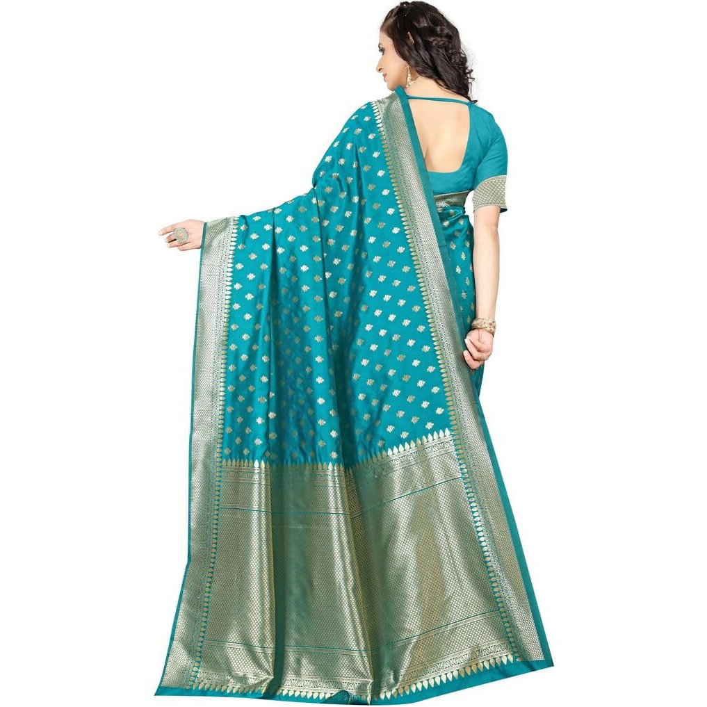 Sugathari Womens Banarasi Saree Pure Kanjivaram Silk Saree Soft new ladies 2023 Design Wear Pattu Sarees Latest Cotton Party Sari collections With Blouse Piece for Wedding sadi (SAM PARI-180 FIROZI)