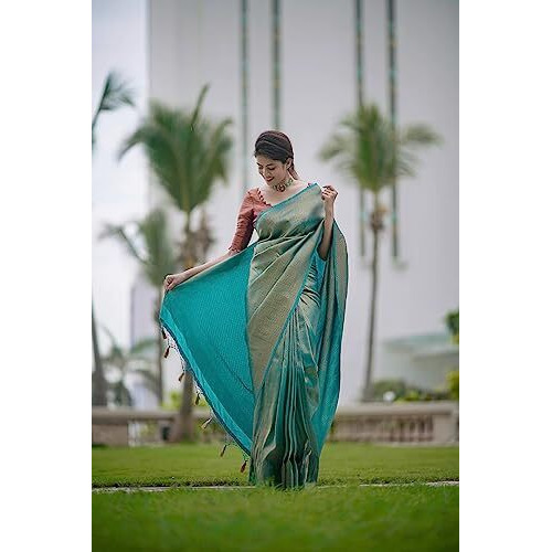 C J Enterprise Womens Banarasi Saree Pure Kanjivaram Silk Saree Soft Design Wear Pattu Sarees Party Latest Cotton With Blouse Piece Kanchipuram for Wedding sadi new Sari 2024 2023 (AJ06 Rama)