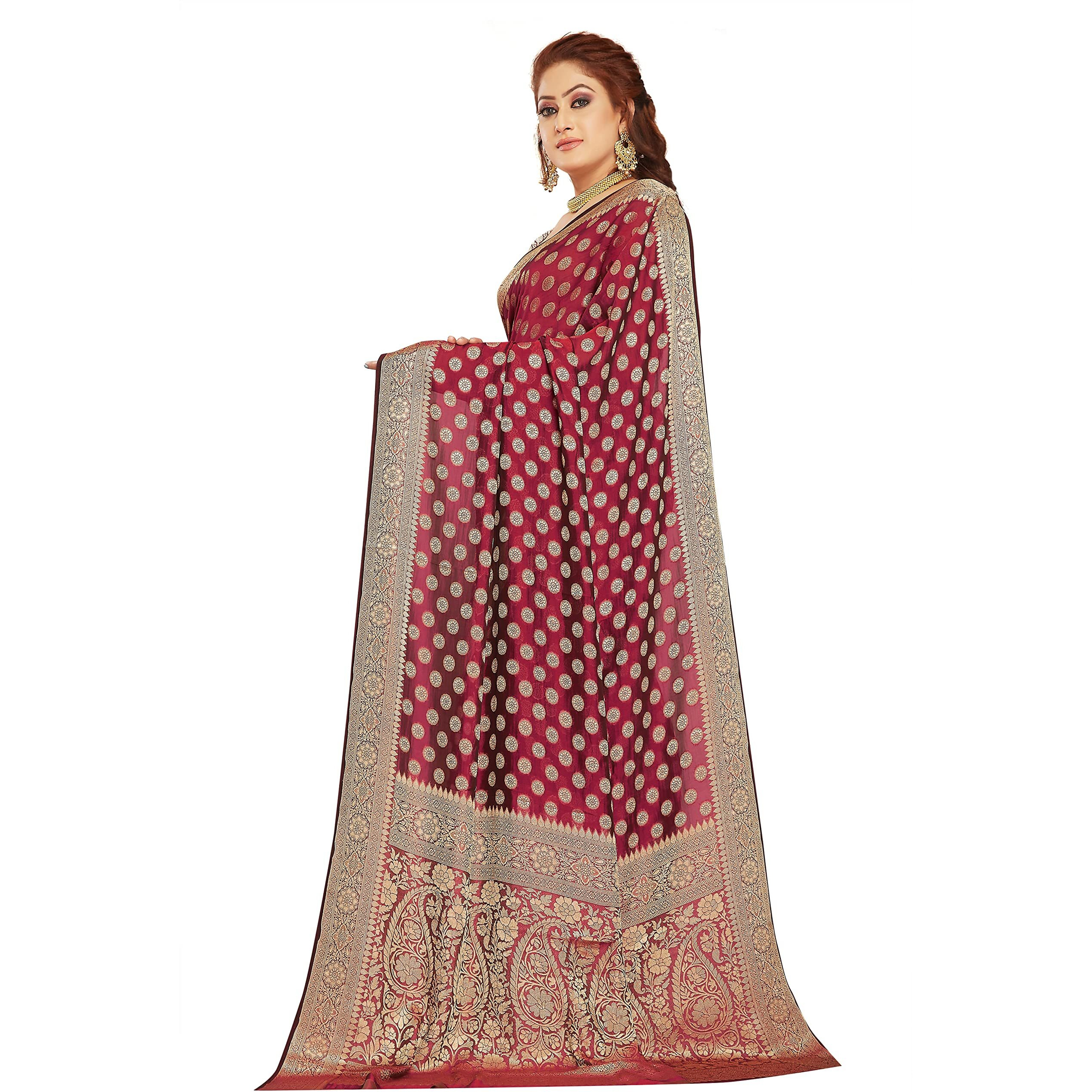 RANI SAAHIBA Womens Georgette Silk Resham Woven Saree With Blouse Piece (SKR10189_Deep Purple)