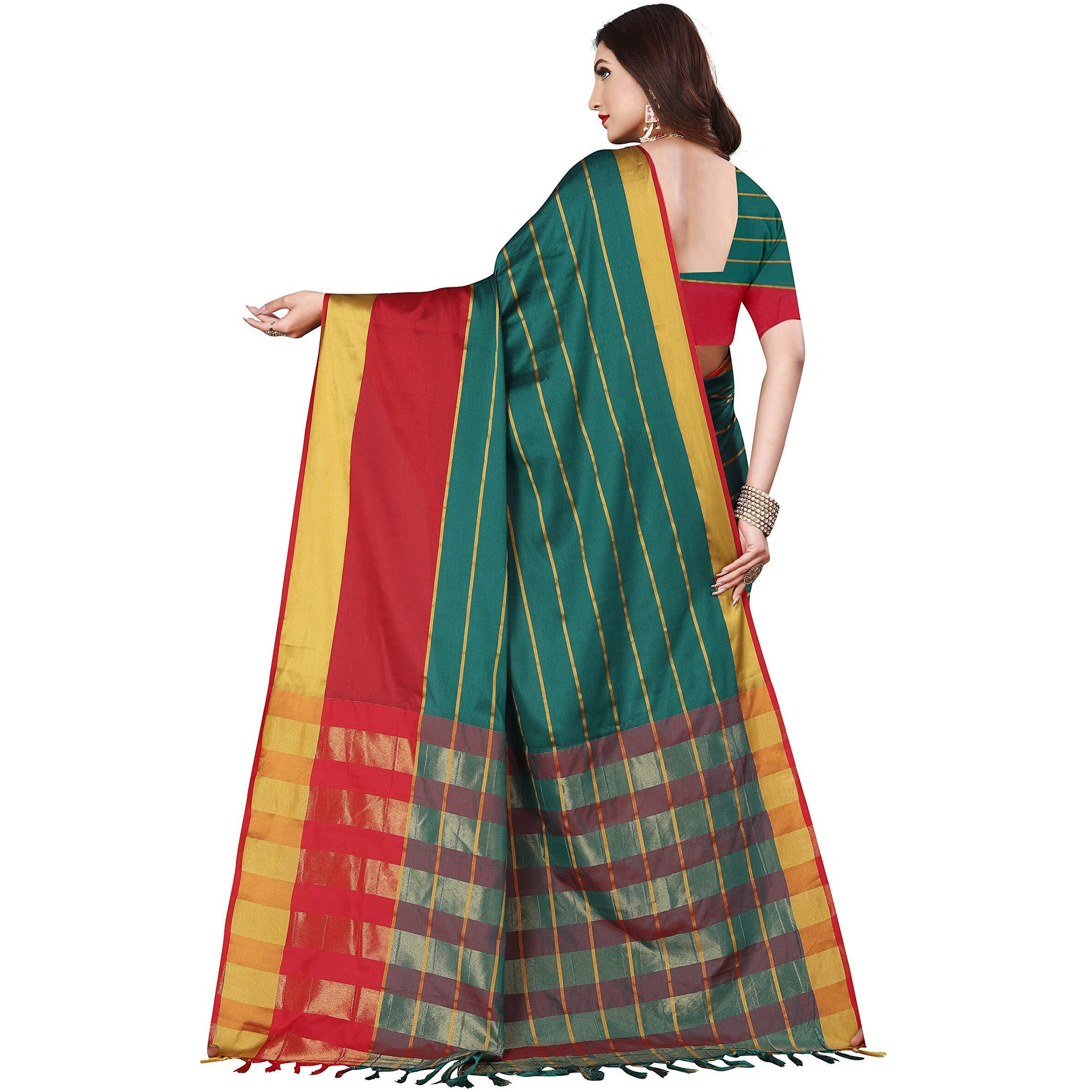 OM SAI LATEST CREATION Soft Cotton & Silk Saree For Women Banarasi Saree Under 399 2021 Beautiful For Women saree with free Belt (Green)