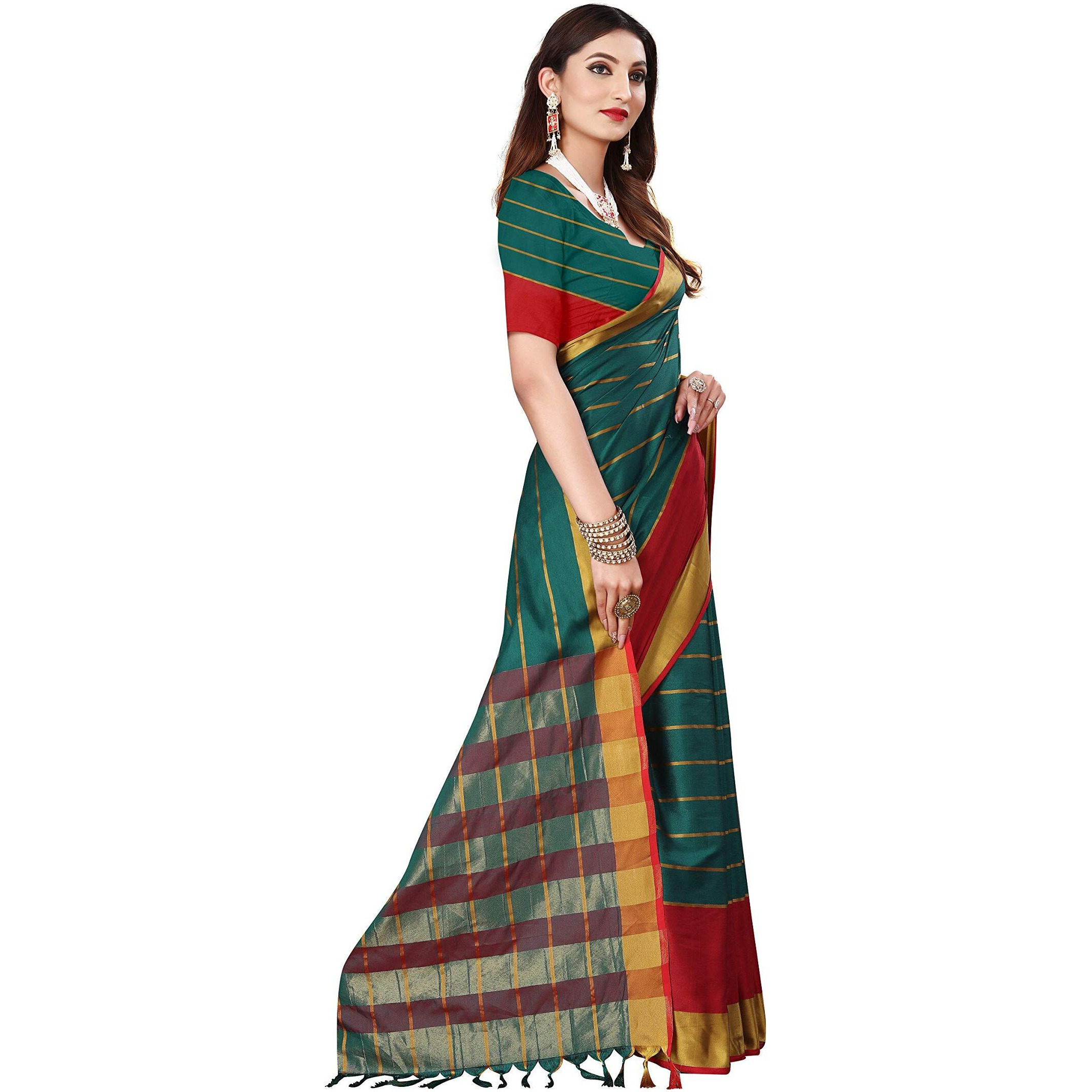 OM SAI LATEST CREATION Soft Cotton & Silk Saree For Women Banarasi Saree Under 399 2021 Beautiful For Women saree with free Belt (Green)
