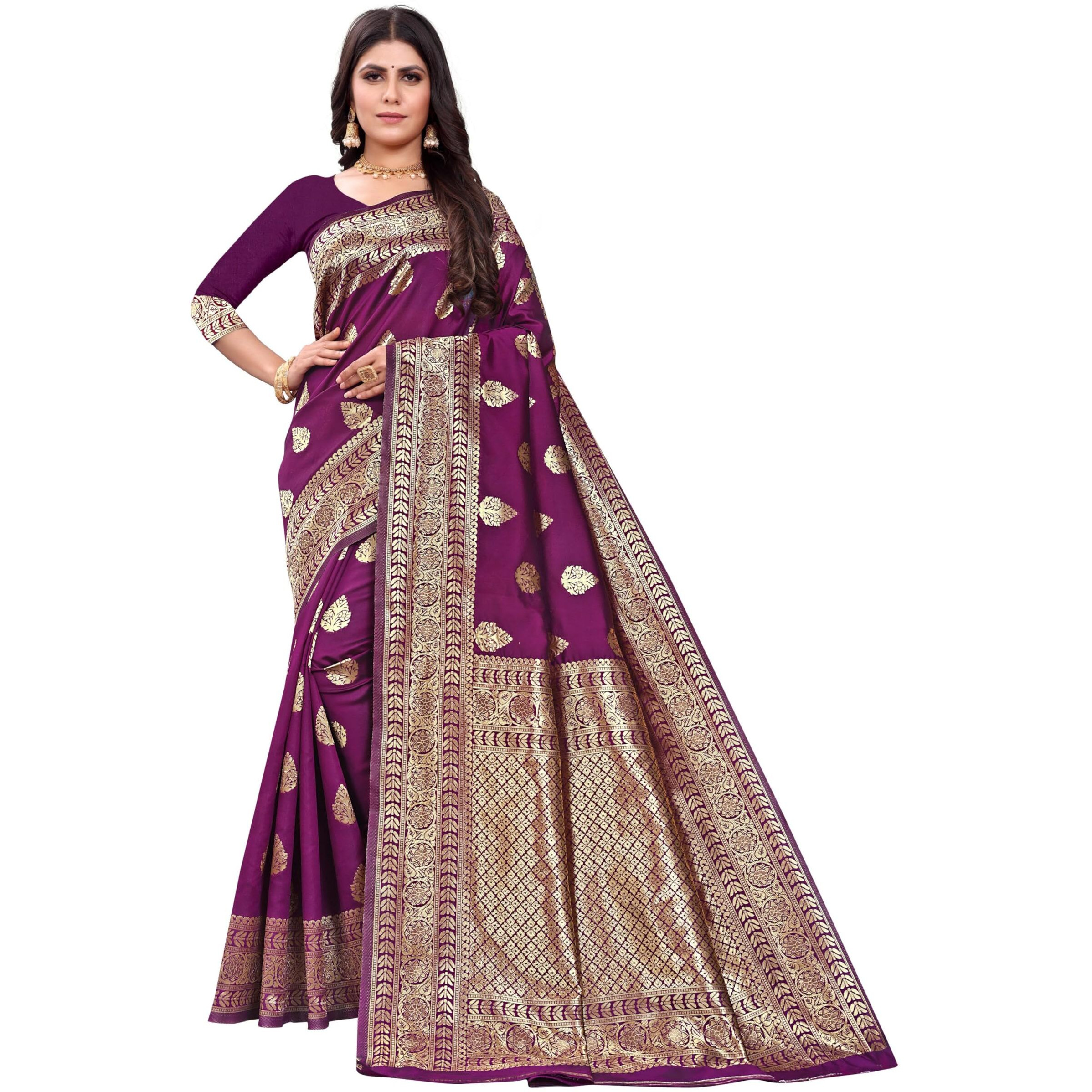 Sugathari Womens Banarasi Saree Pure Kanjivaram Silk Saree Soft new ladies 2023 Design Wear Pattu Sarees Latest Cotton Party Sari collections With Blouse Piece for Wedding sadi (SAM PARI-120 WINE)