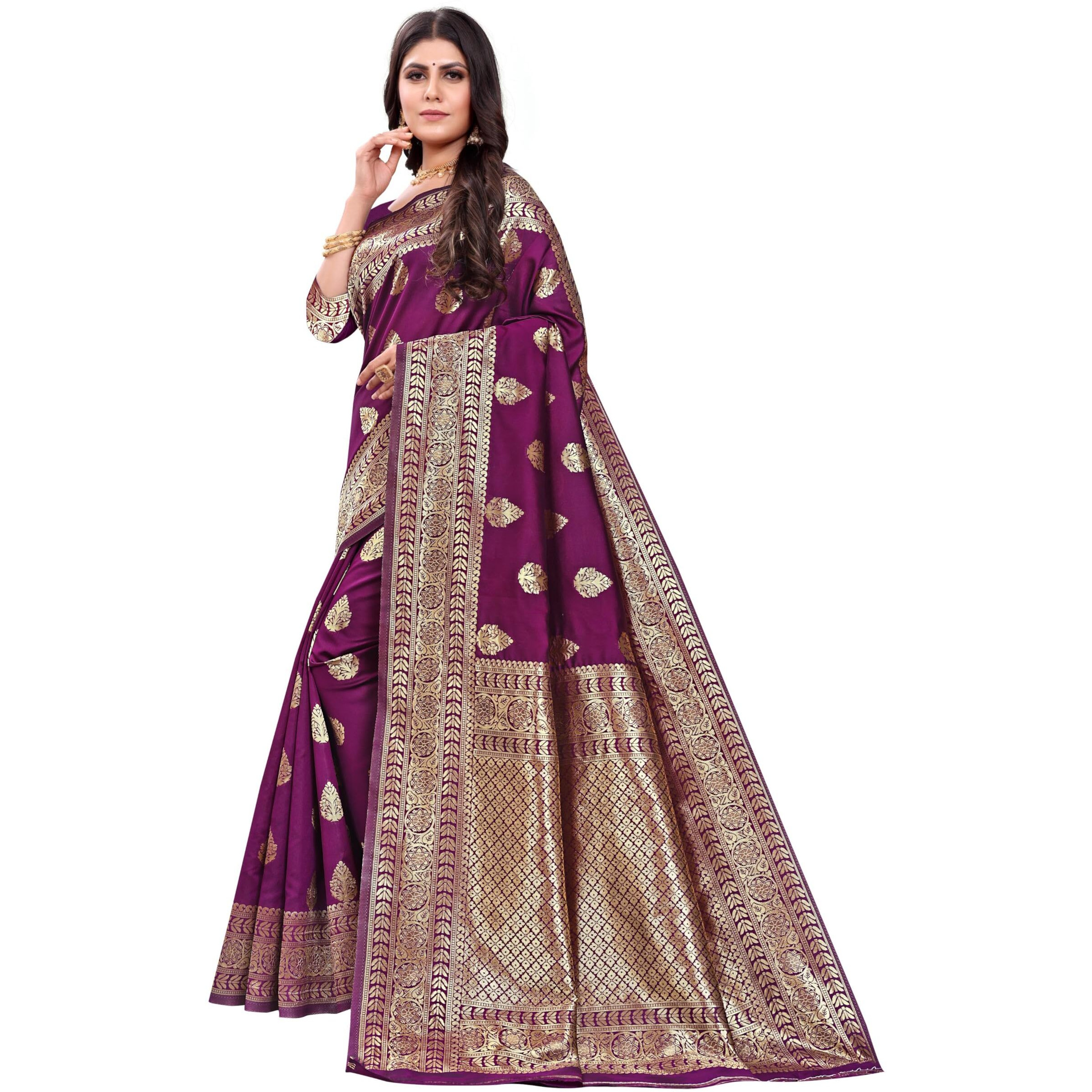 Sugathari Womens Banarasi Saree Pure Kanjivaram Silk Saree Soft new ladies 2023 Design Wear Pattu Sarees Latest Cotton Party Sari collections With Blouse Piece for Wedding sadi (SAM PARI-120 WINE)