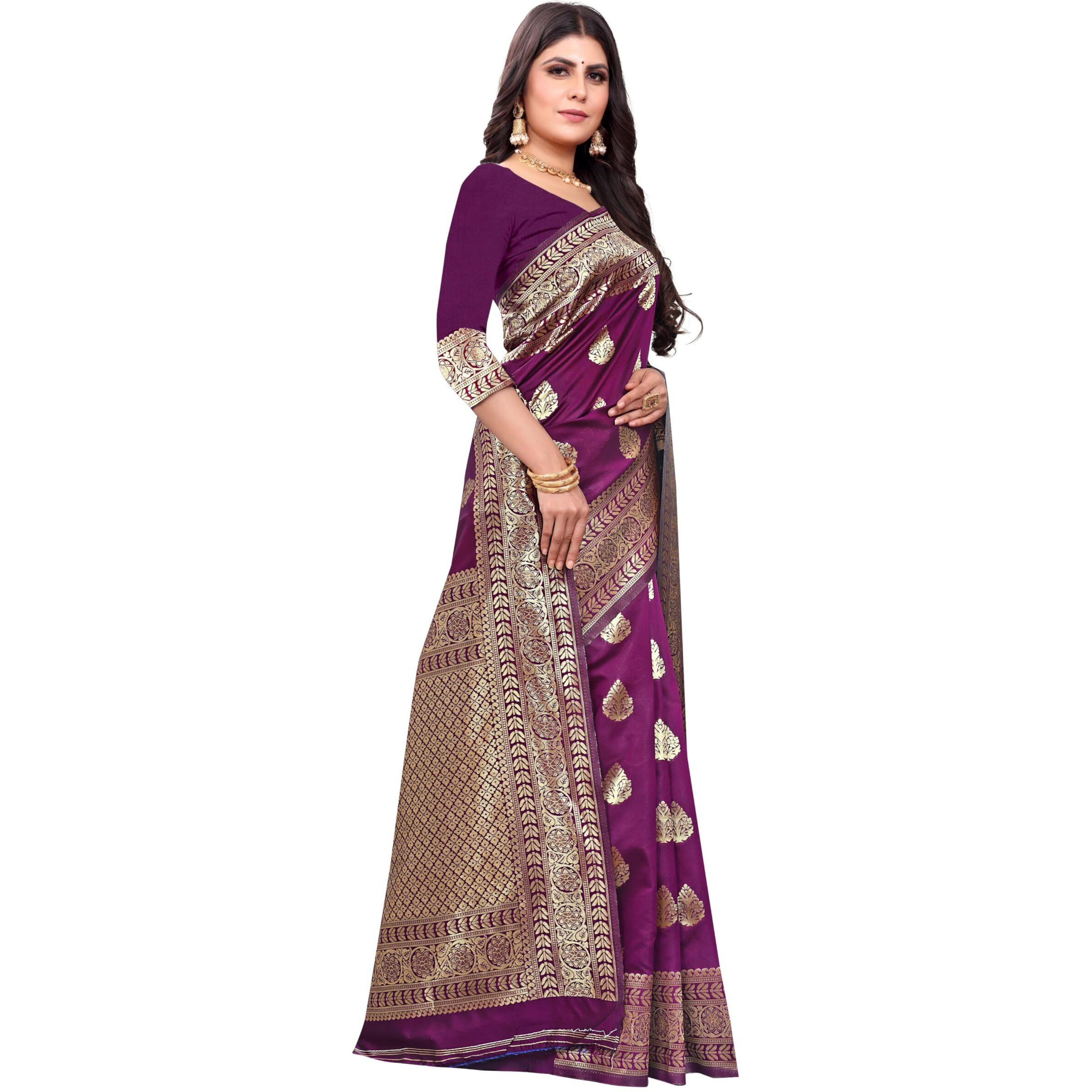 Sugathari Womens Banarasi Saree Pure Kanjivaram Silk Saree Soft new ladies 2023 Design Wear Pattu Sarees Latest Cotton Party Sari collections With Blouse Piece for Wedding sadi (SAM PARI-120 WINE)