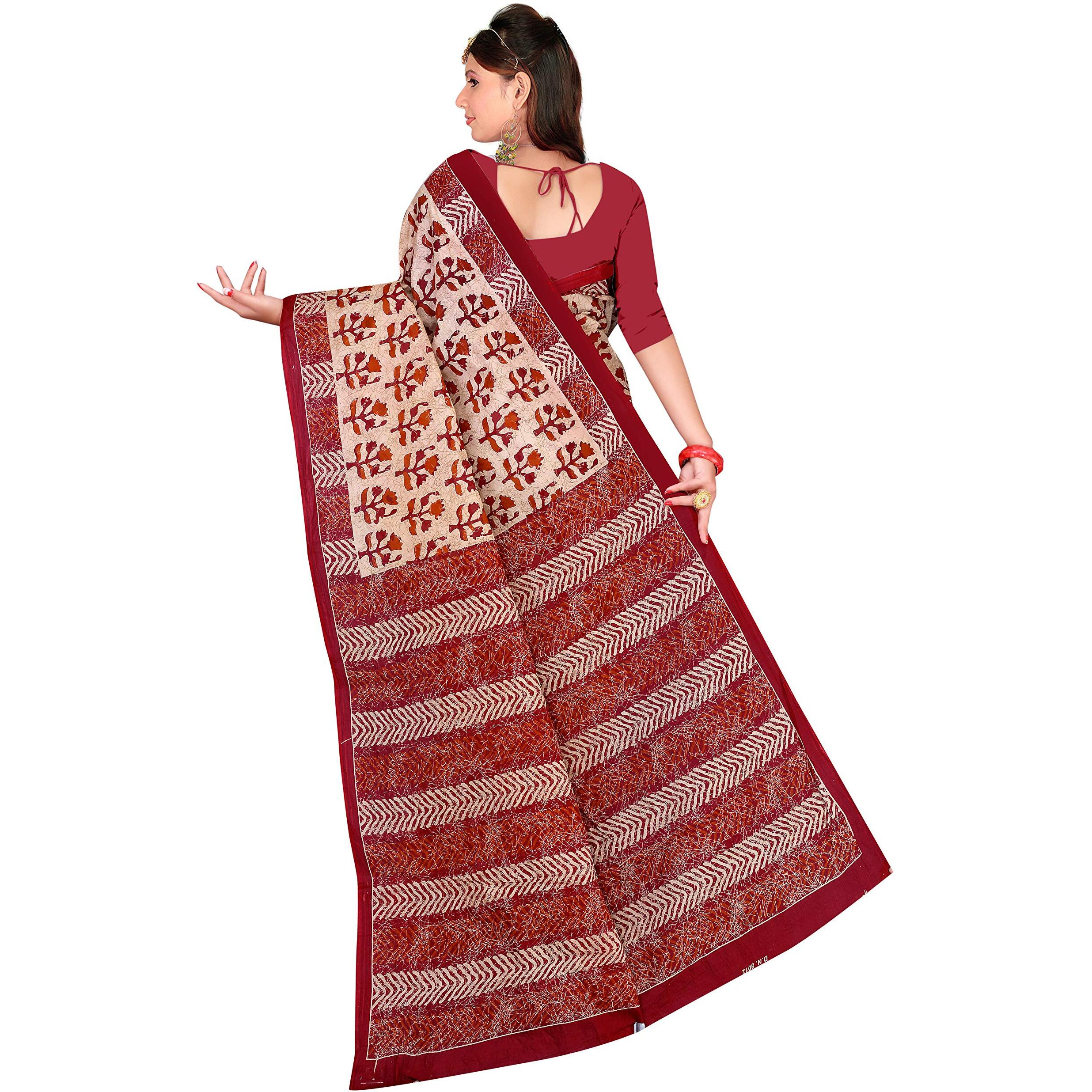 TAMAIRA FASHION Womens Plain Weave Pure Cotton Saree With Blouse Piece(8012malmalbp_Beige)