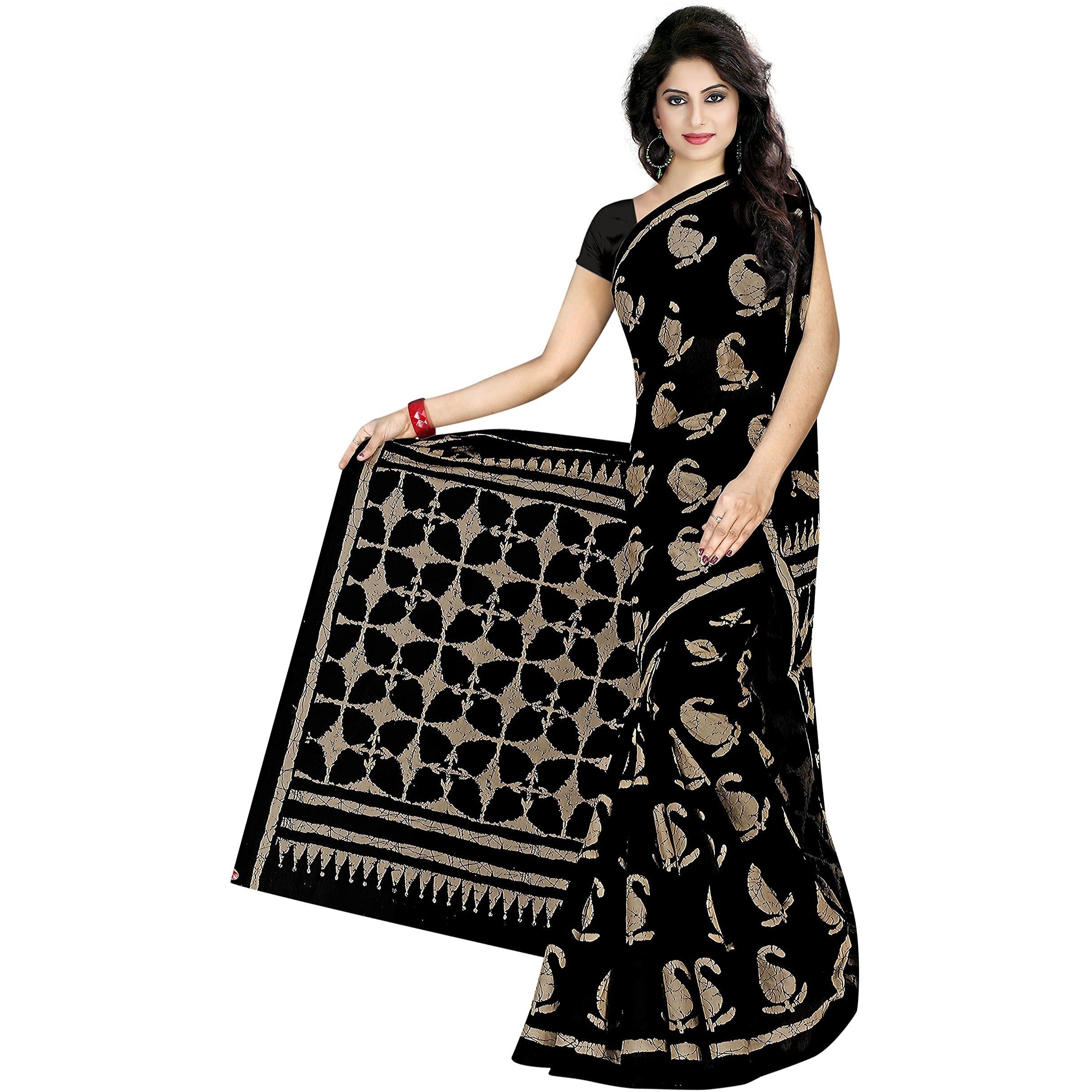TAMAIRA FASHION Womens Plain Cotton Saree (2347-Black_Black)