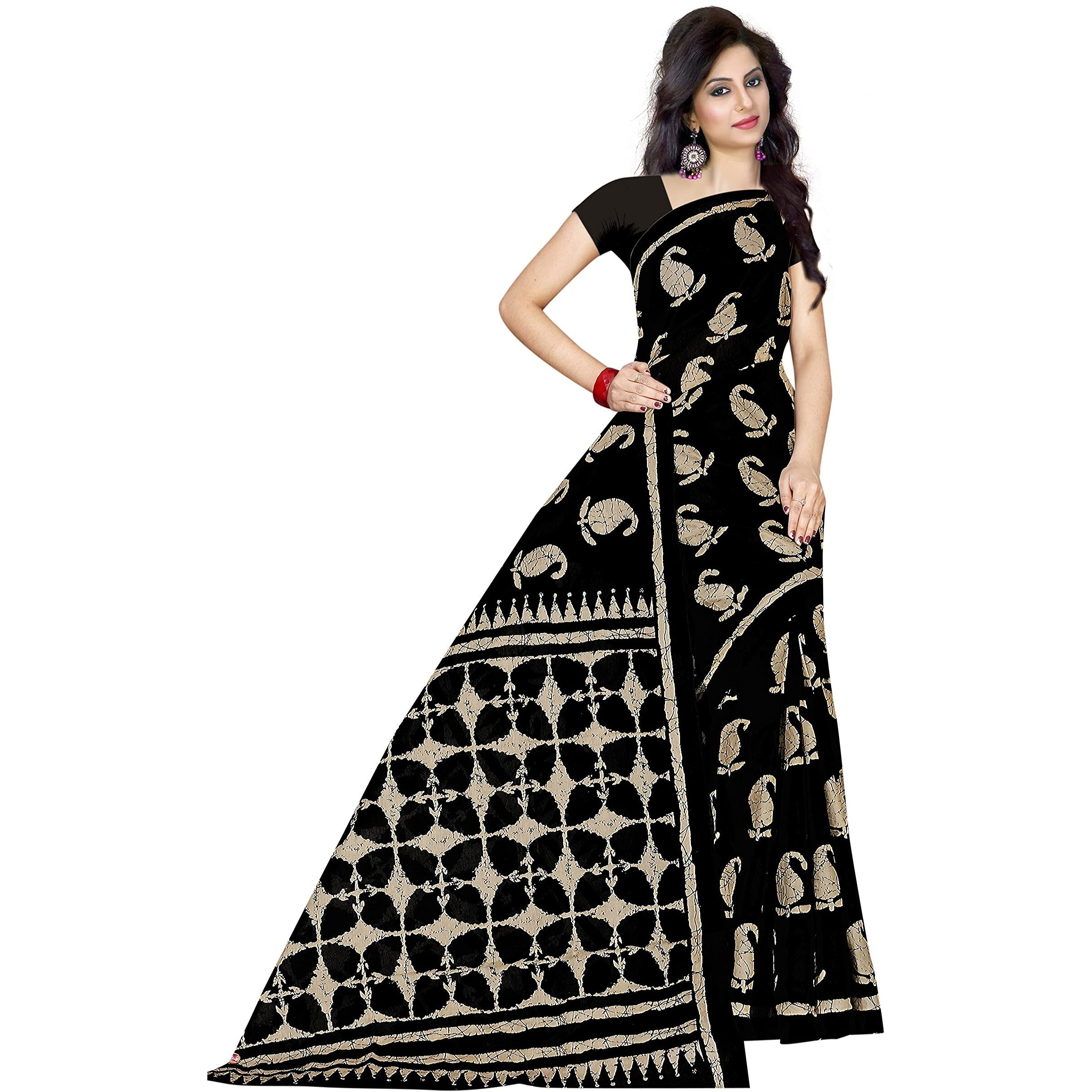 TAMAIRA FASHION Womens Plain Cotton Saree (2347-Black_Black)