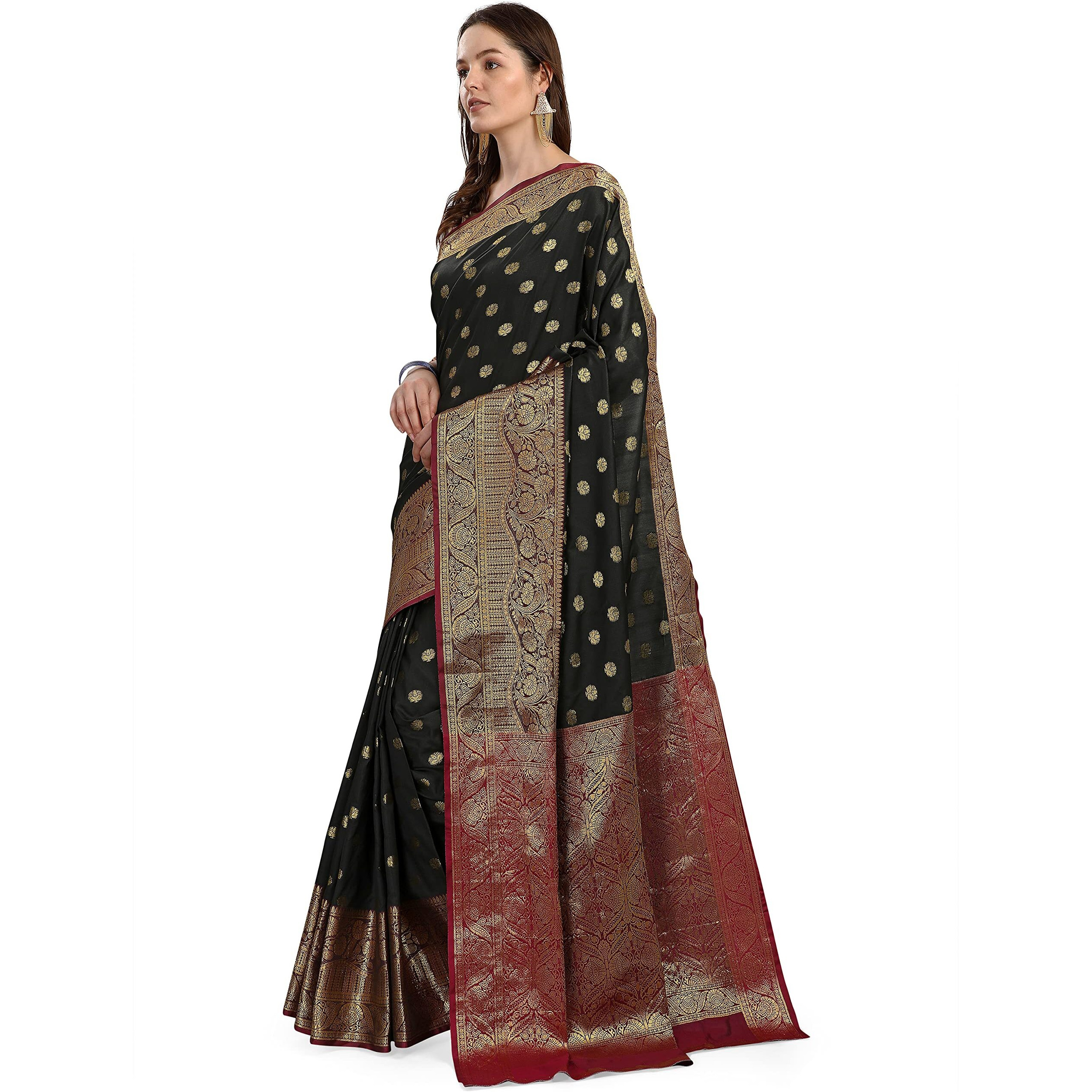 Crisko Fashion Womens Banarasi Art Silk Saree With Blouse Piece (Cf-Tul-101-Black_Black)