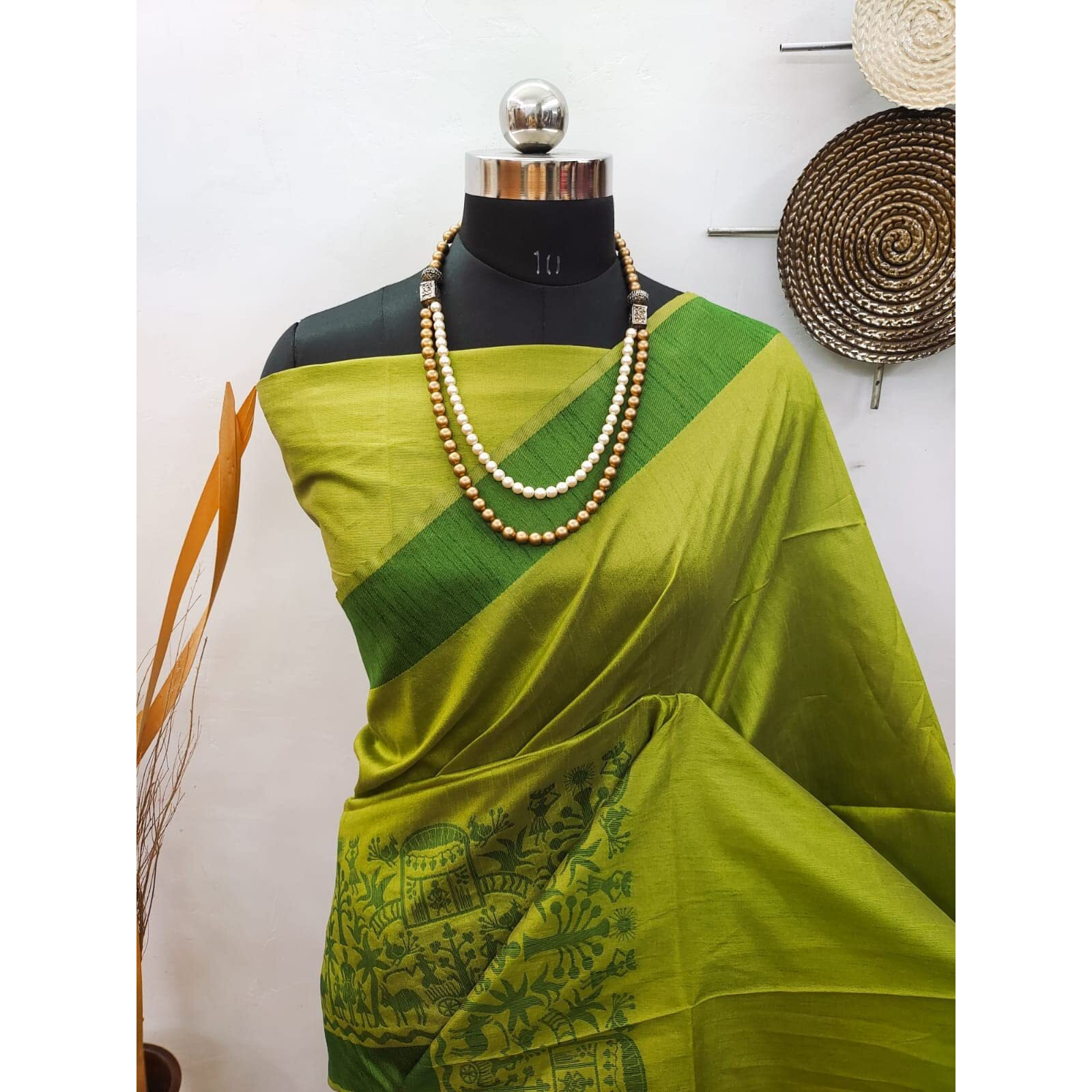 NK Textiles Womens PlainSolid with Tribal Warli Design Border Woven Raw Silk Saree with Tassels (14 DESIGNS & COLORS)