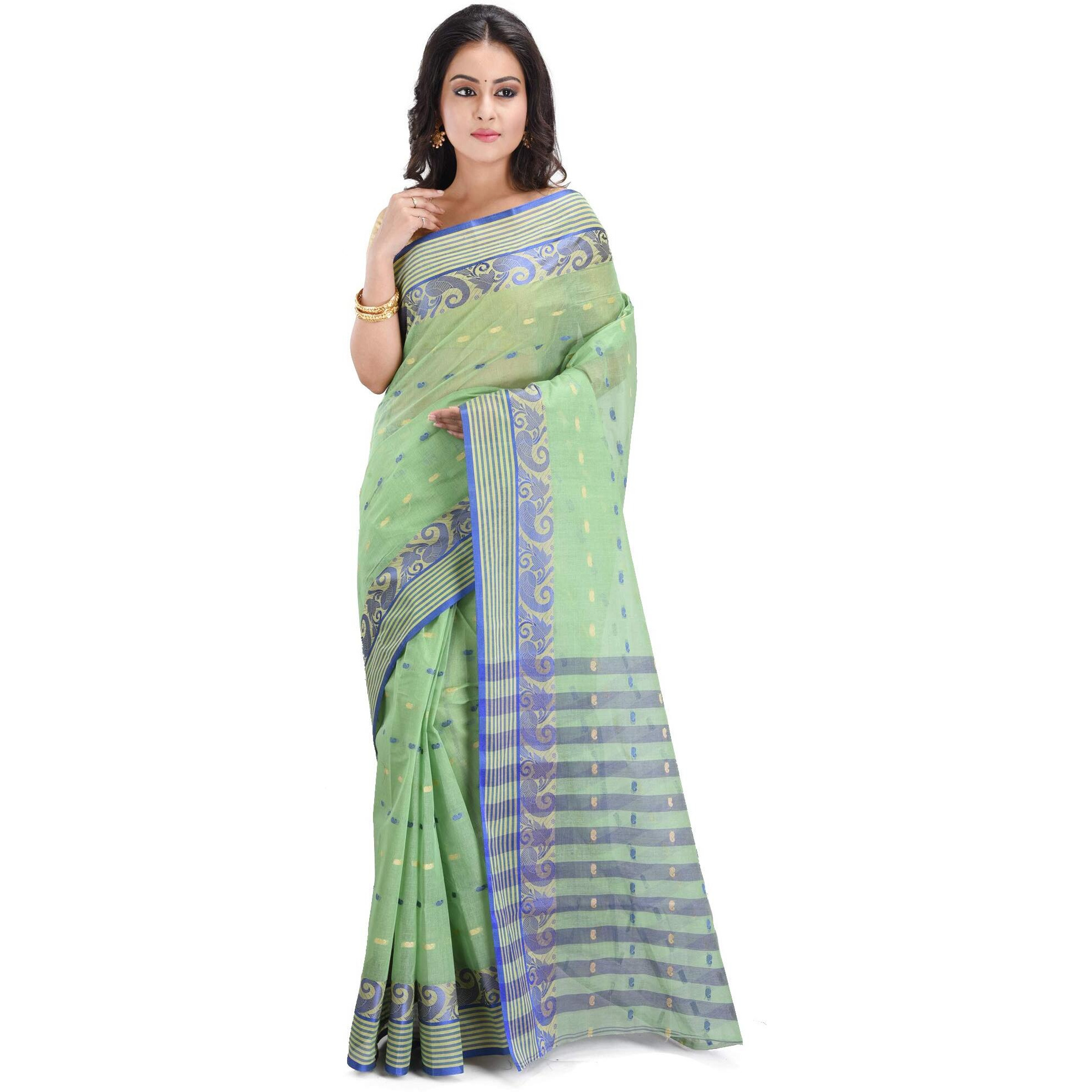 RAJ SAREE HOUSE Womens Tant Cotton Saree Without Blouse Piece - (Olive)