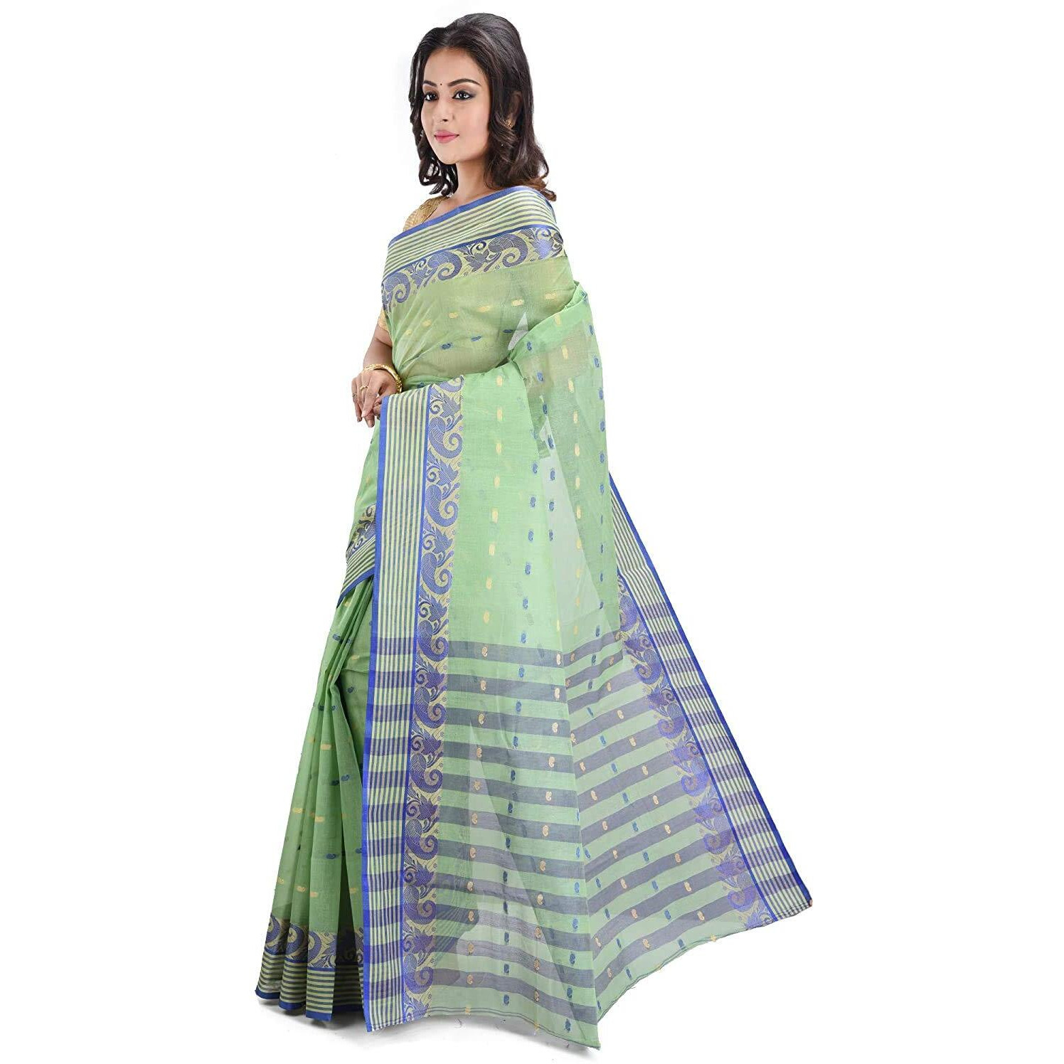 RAJ SAREE HOUSE Womens Tant Cotton Saree Without Blouse Piece - (Olive)
