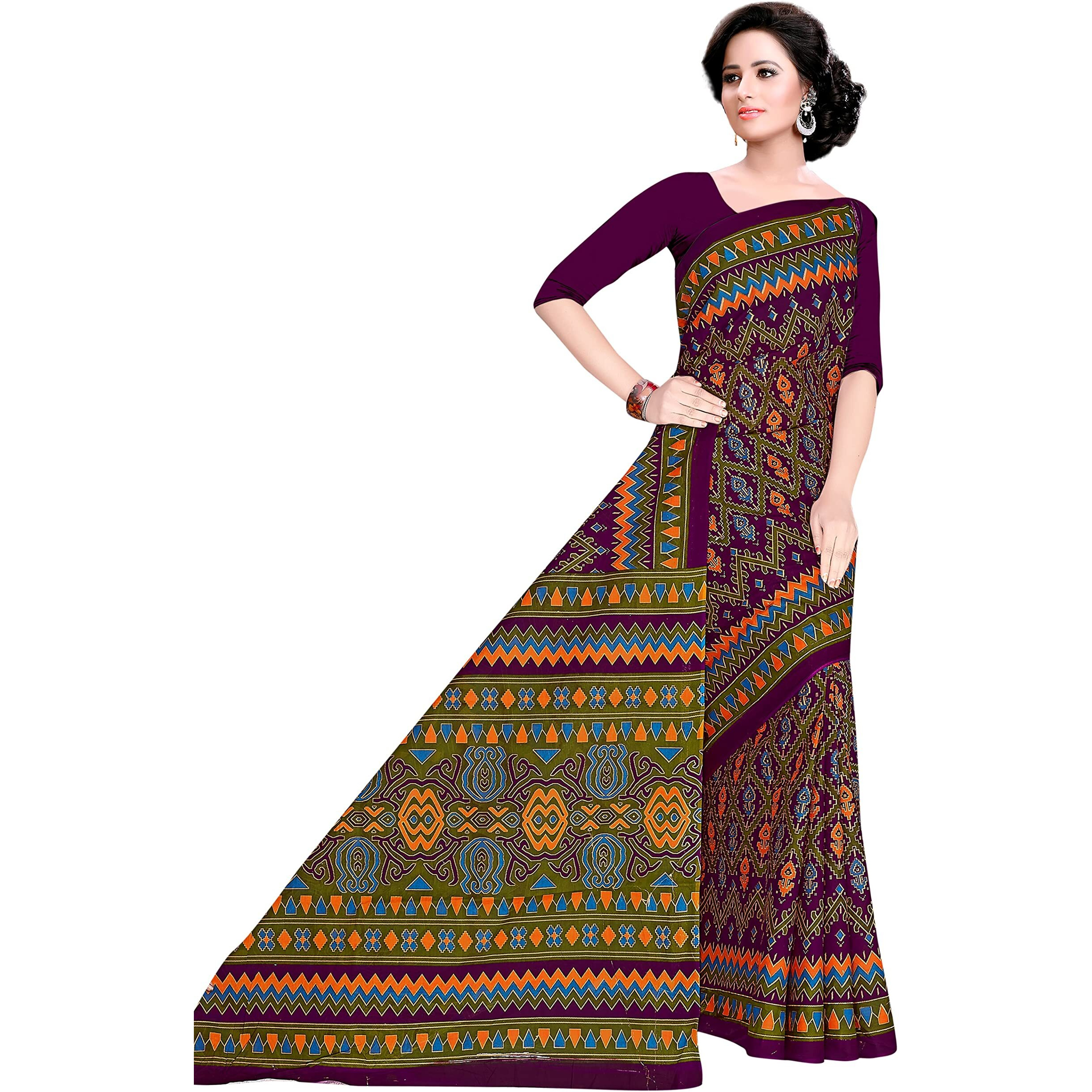 TAMAIRA FASHION Womens Plain Weave Pure Cotton Saree Without Blouse Piece(1891_Magenta)