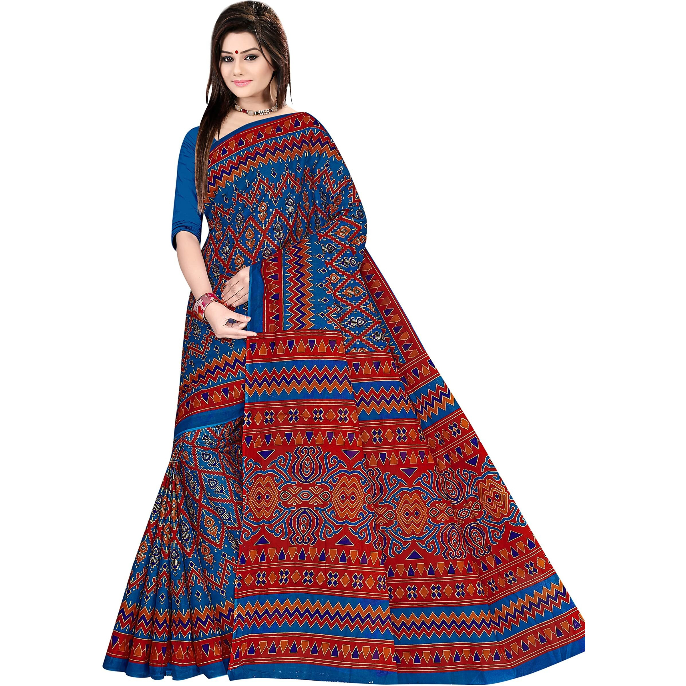 TAMAIRA FASHION Womens Plain Weave Pure Cotton Saree Without Blouse Piece(1891_PeacockBlue)