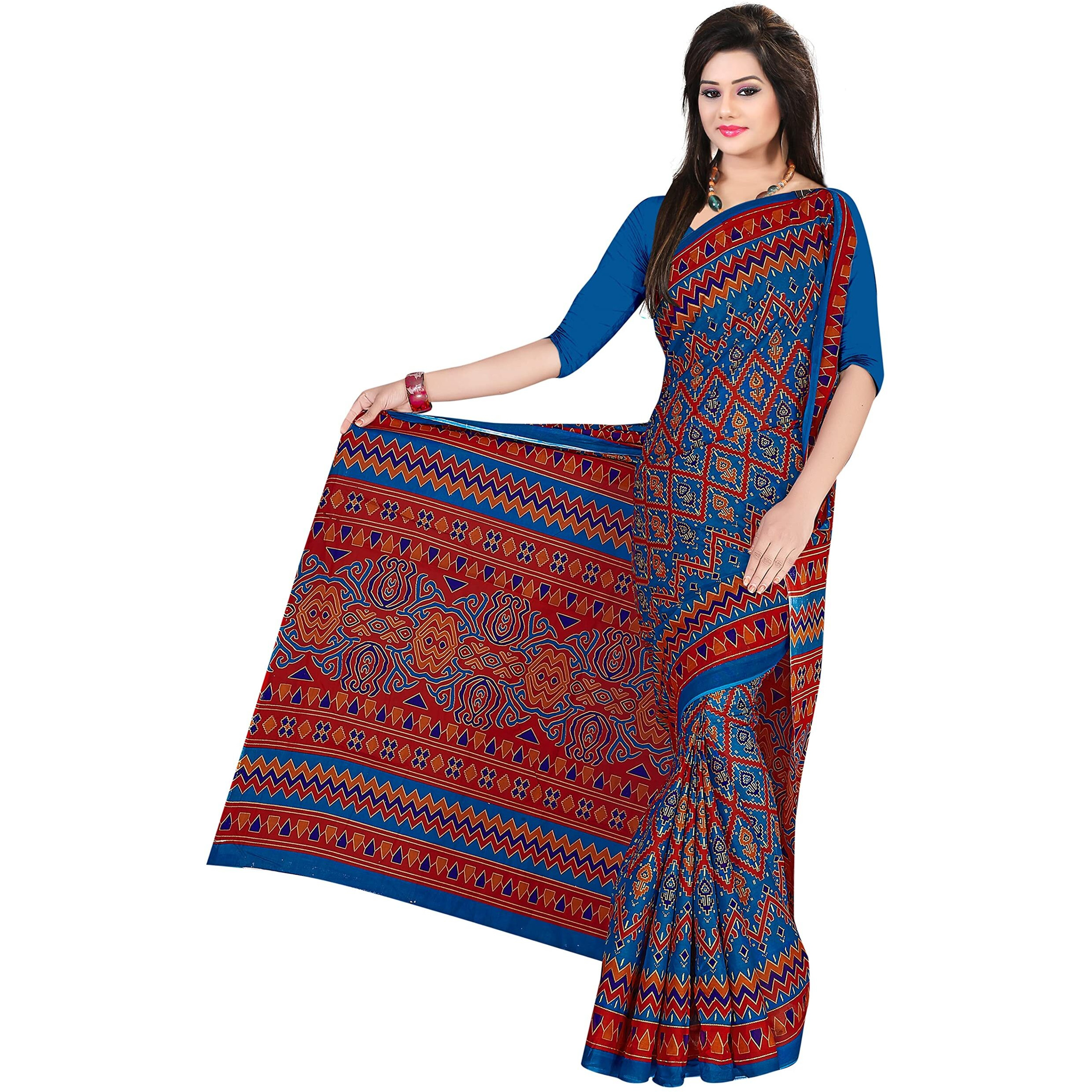 TAMAIRA FASHION Womens Plain Weave Pure Cotton Saree Without Blouse Piece(1891_PeacockBlue)