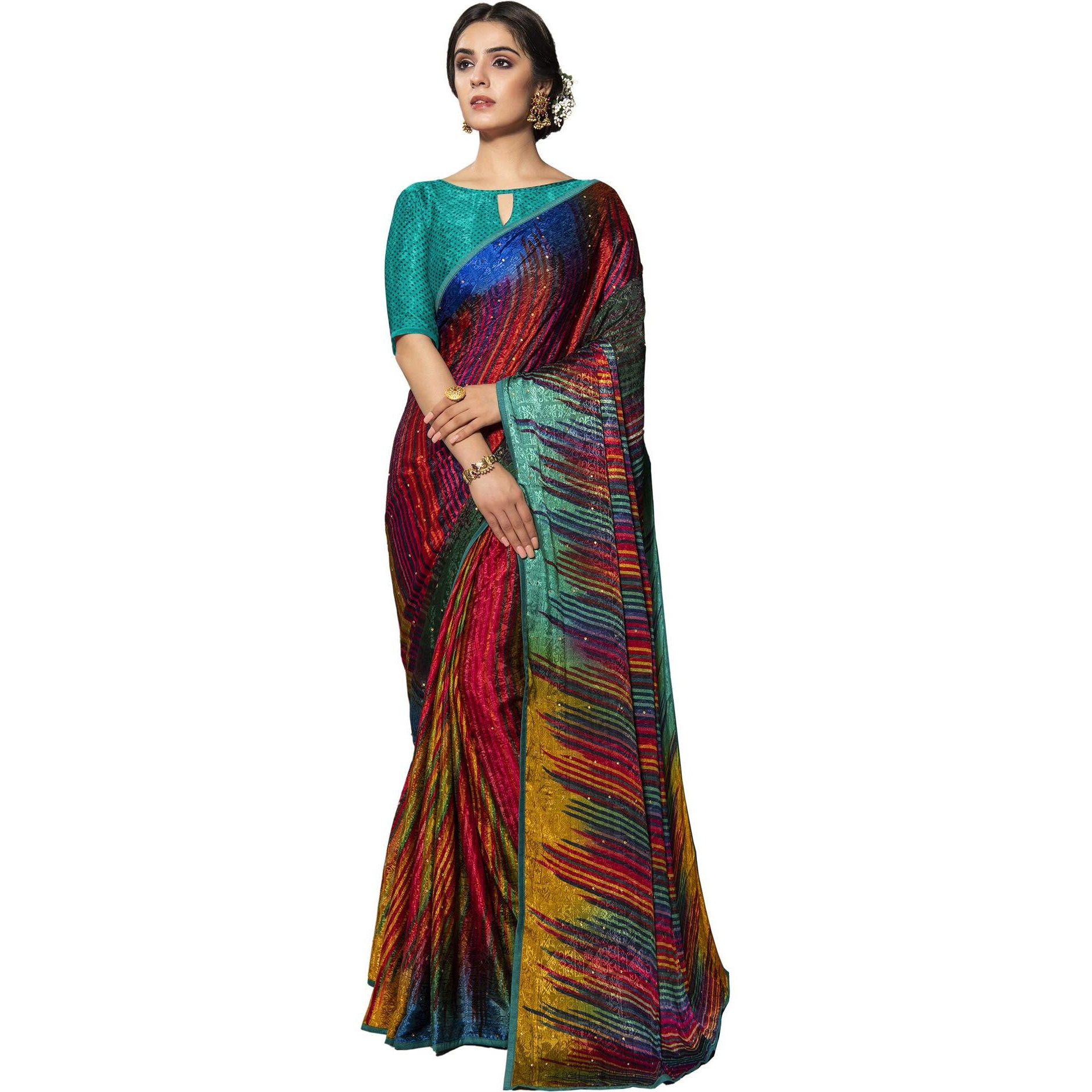 SIRIL Womens Plain Weave Crepe Saree With Blouse (1628S21602_Multicolour)