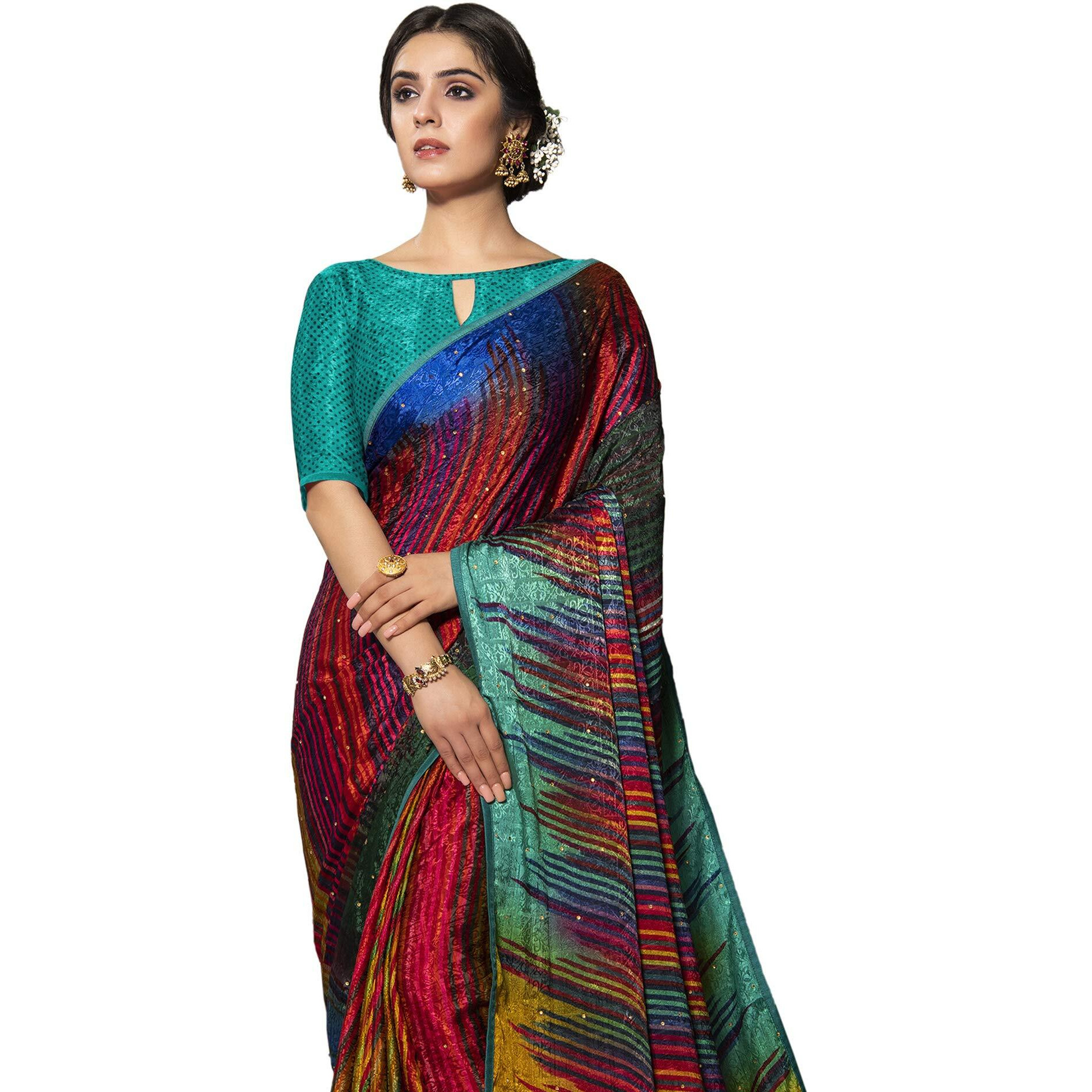 SIRIL Womens Plain Weave Crepe Saree With Blouse (1628S21602_Multicolour)