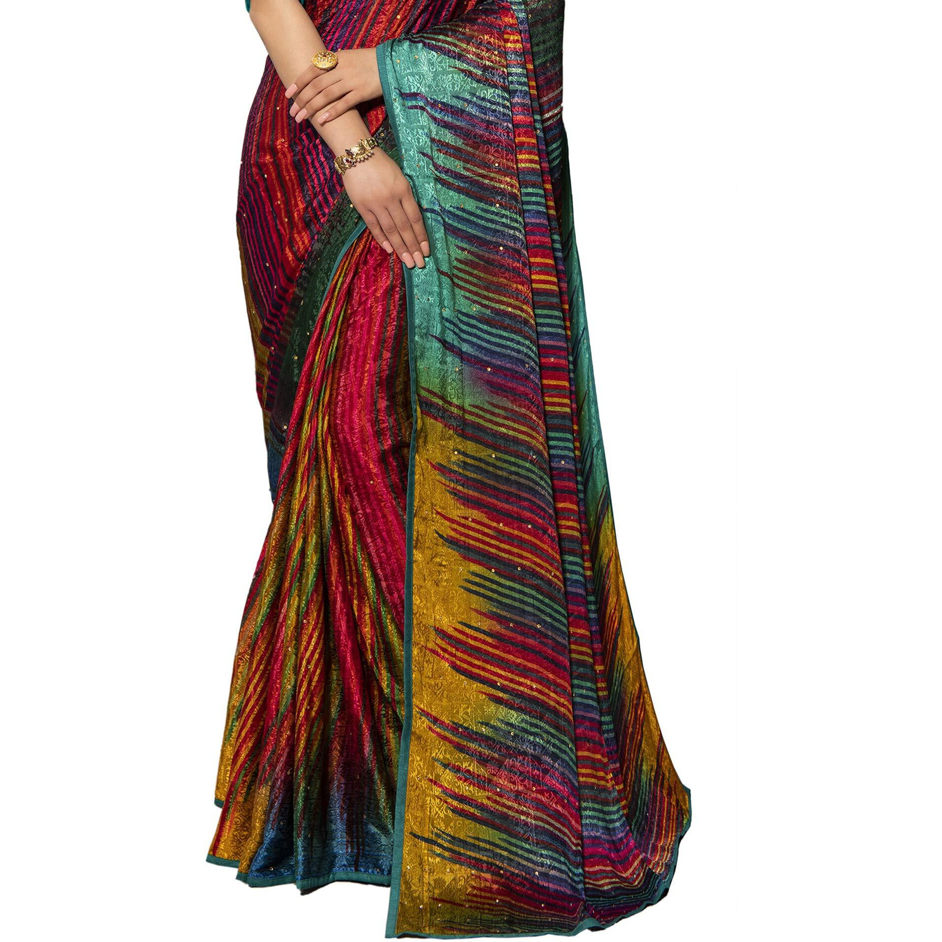 SIRIL Womens Plain Weave Crepe Saree With Blouse (1628S21602_Multicolour)