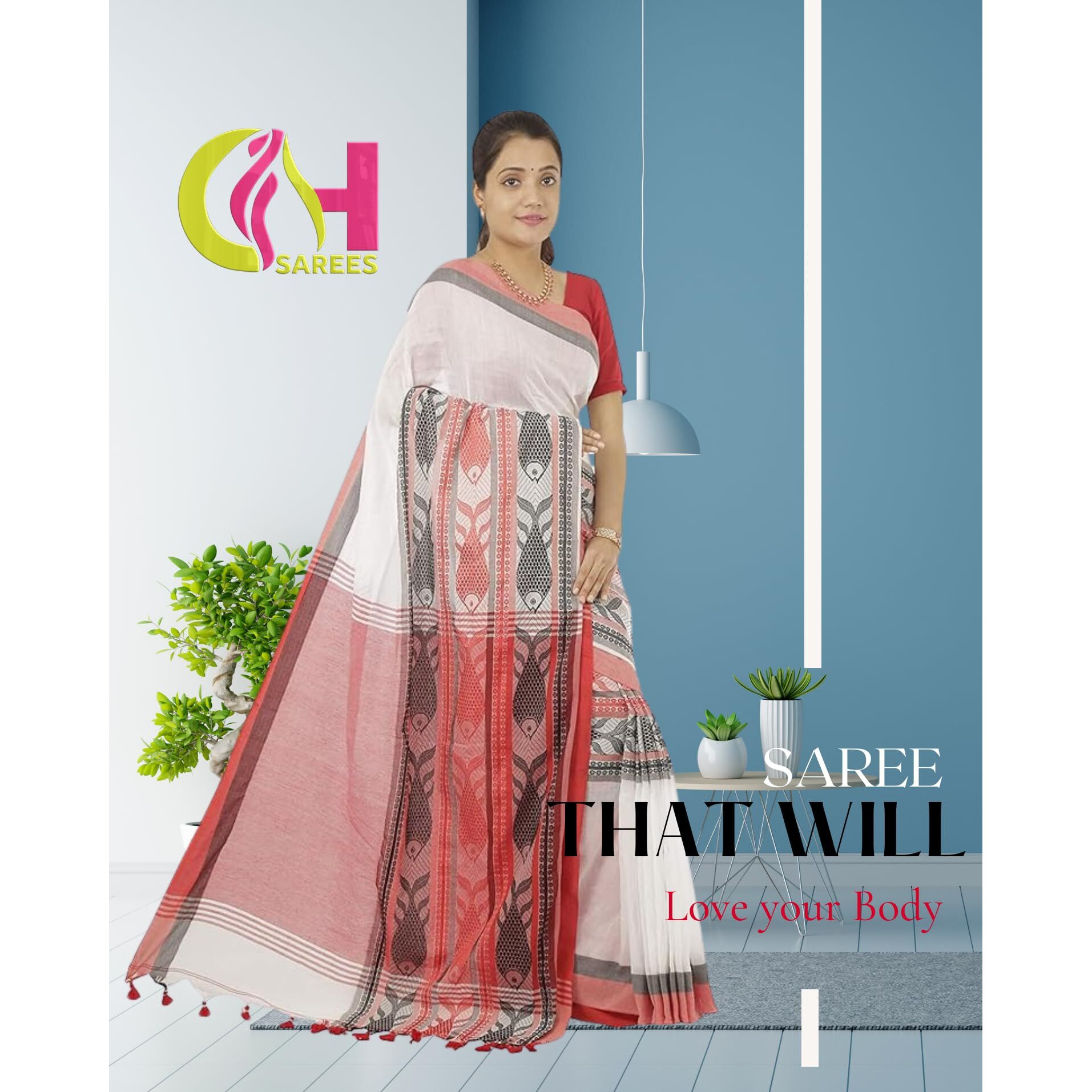 Chhanda Handloom Pure Cotton Embroidery Sarees with Attached Blouse Piece for Women, Ethnic Saari, Printed, Stylish & Traditional Design Sari, Pack of 1 (White)