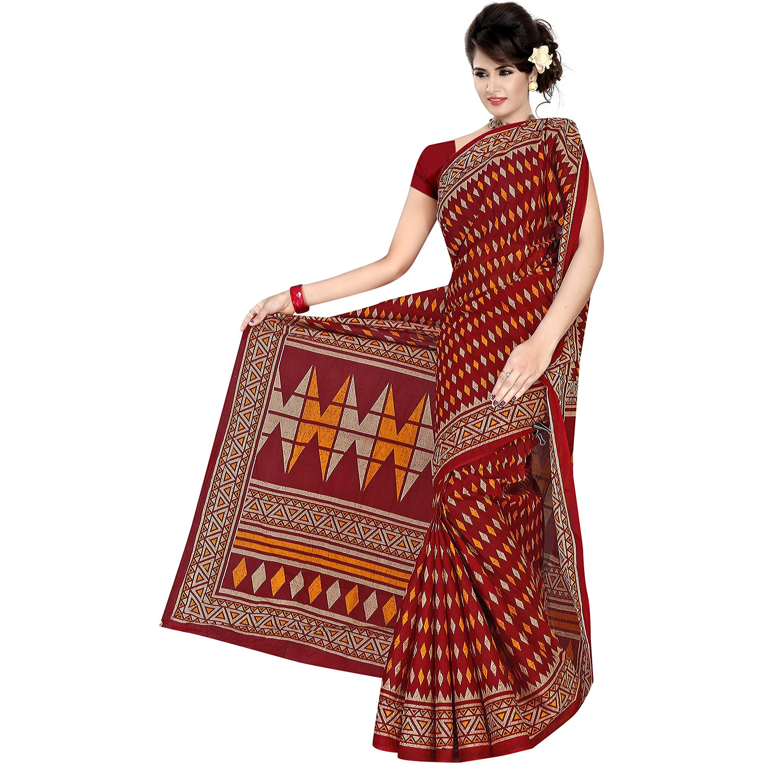 TAMAIRA FASHION Plain Weave Womens Pure Cotton Saree Without Blouse Piece (2310_Maroon)