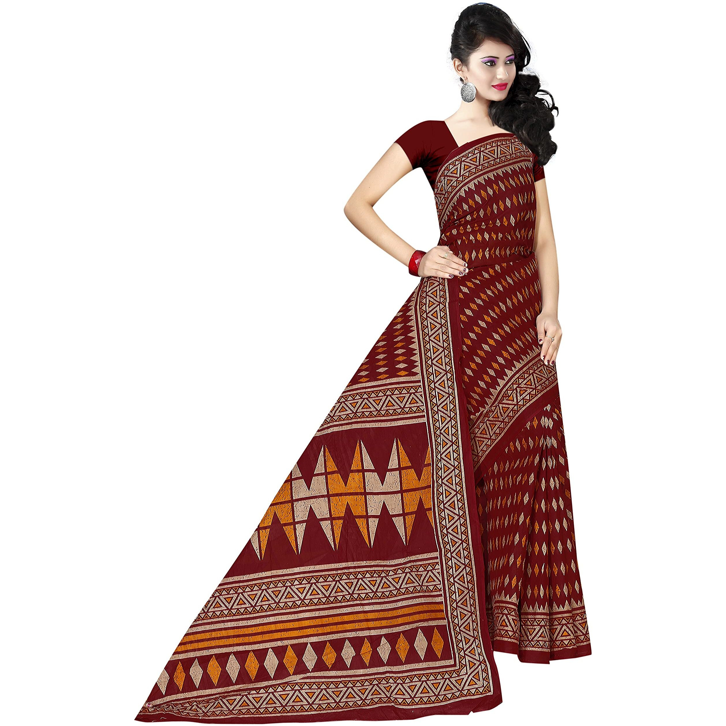 TAMAIRA FASHION Plain Weave Womens Pure Cotton Saree Without Blouse Piece (2310_Maroon)