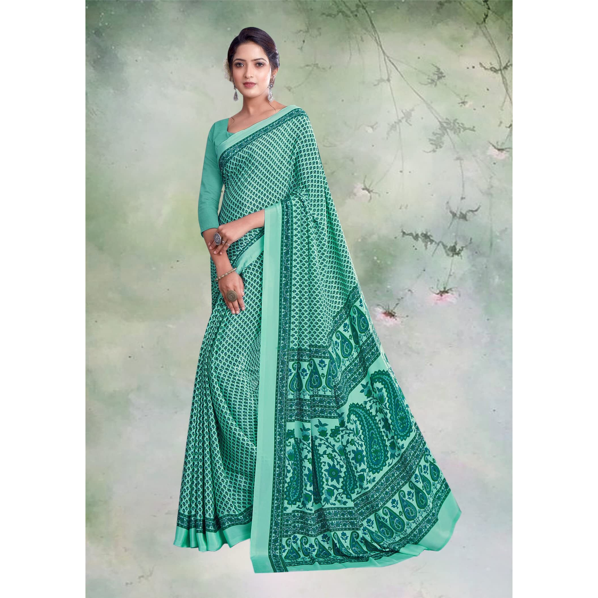 Jaanvi Fashion Womens Woven Crepe Saree With Unstitched Blouse Piece (Ultra-Shape-9807-A_Turquoise Green)