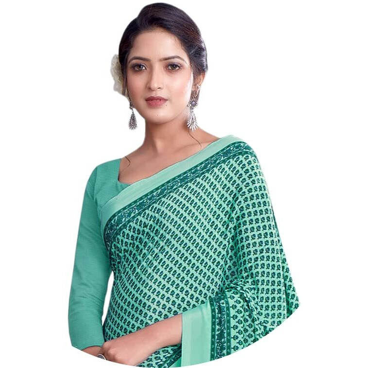 Jaanvi Fashion Womens Woven Crepe Saree With Unstitched Blouse Piece (Ultra-Shape-9807-A_Turquoise Green)