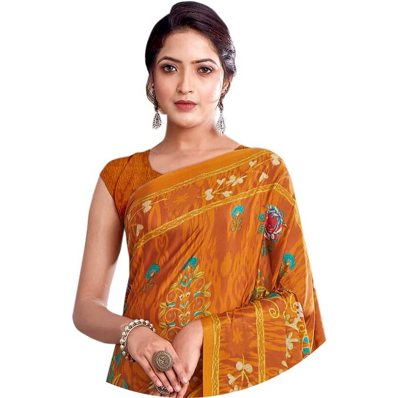 Jaanvi Fashion Womens Woven Crepe Saree With Unstitched Blouse Piece (Ultra-Shape-9808-B_Tahiti Gold)