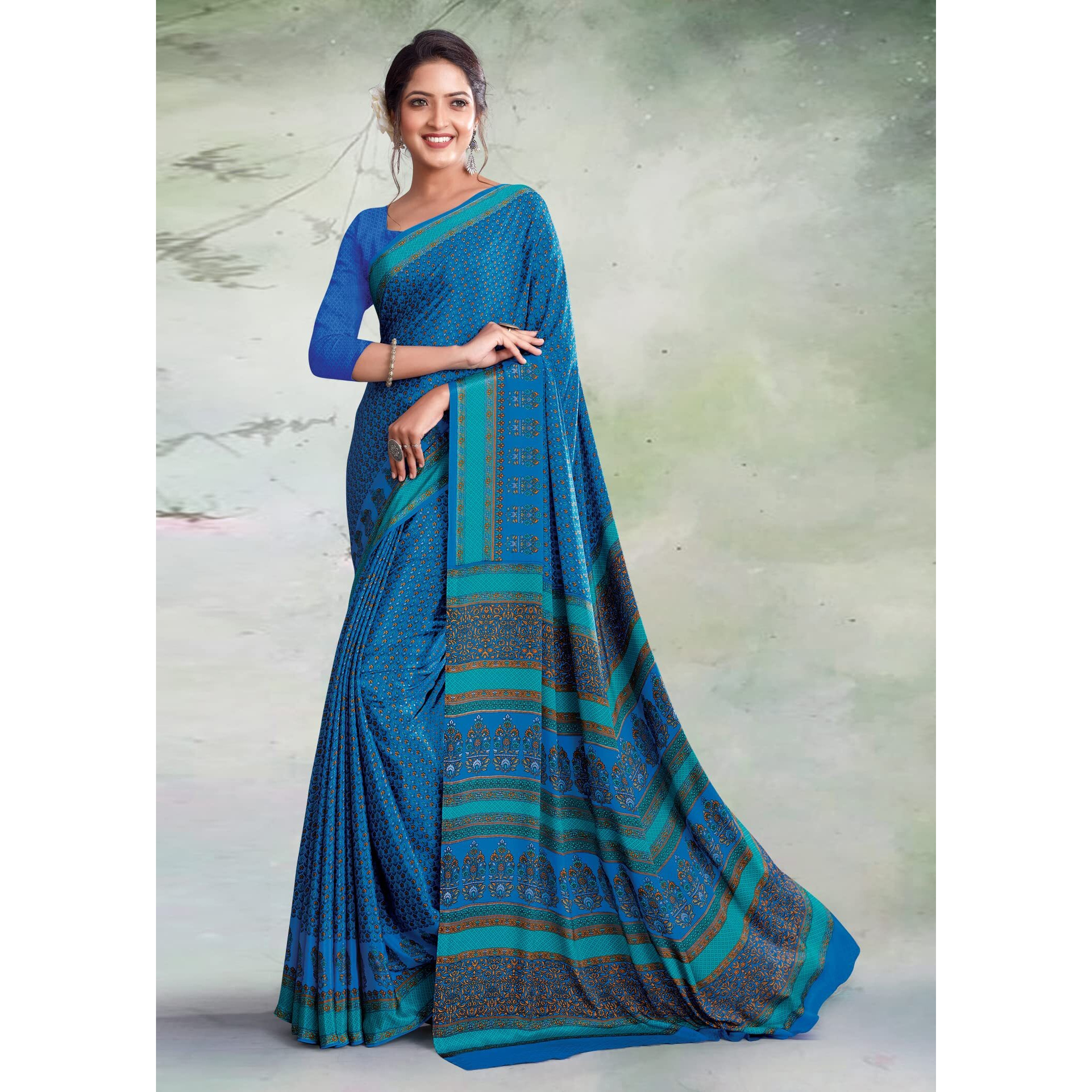 Jaanvi Fashion Womens Woven Crepe Saree With Unstitched Blouse Piece (Ultra-Shape-9805-C_French Blue)