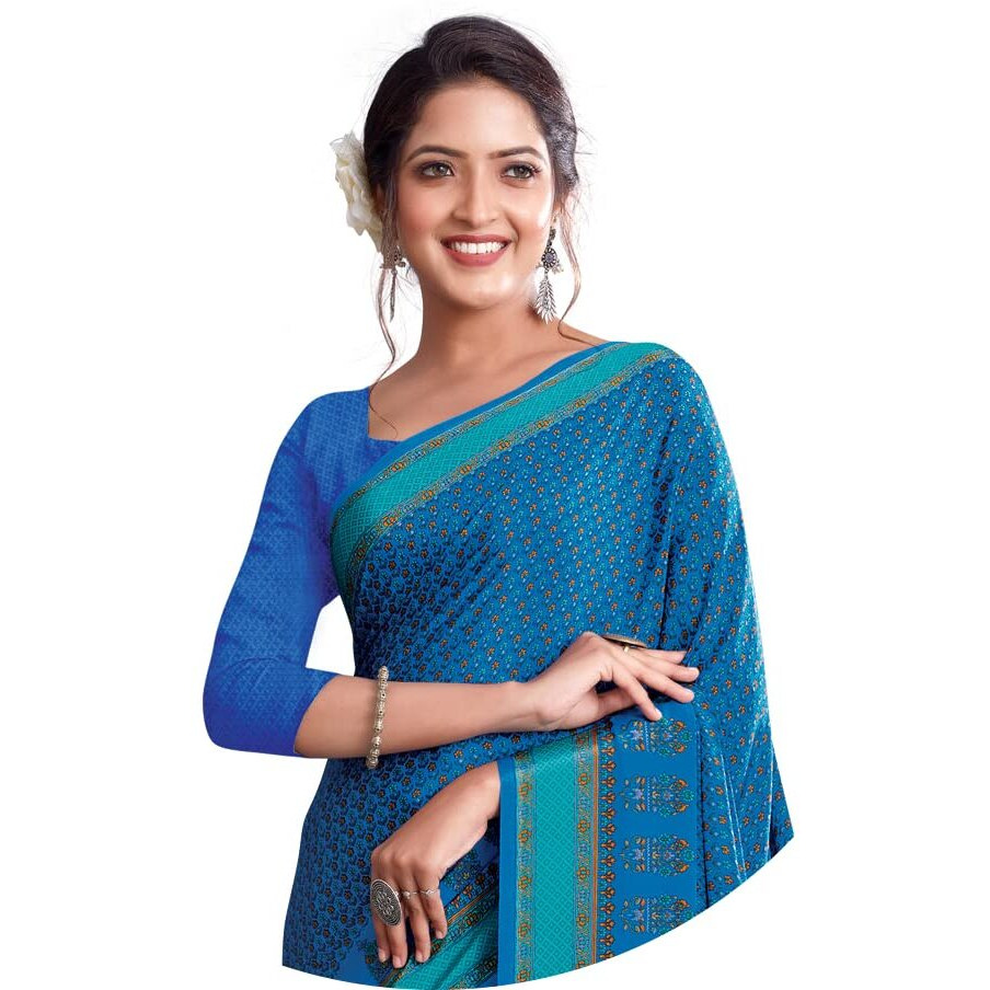 Jaanvi Fashion Womens Woven Crepe Saree With Unstitched Blouse Piece (Ultra-Shape-9805-C_French Blue)