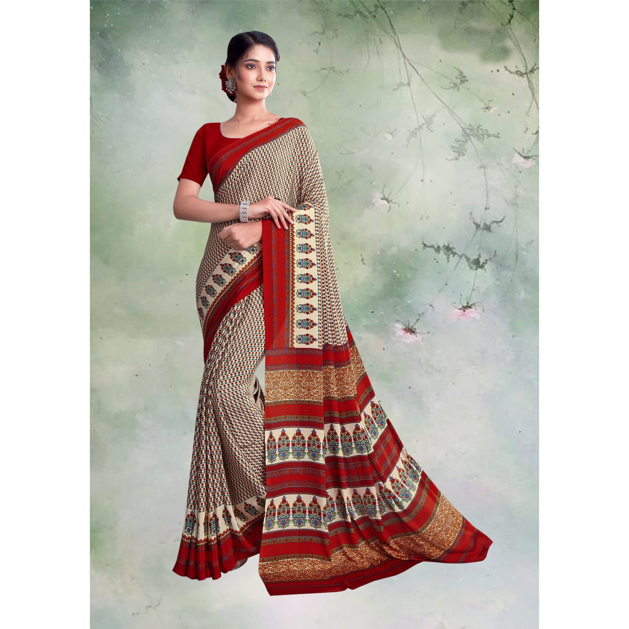 Jaanvi Fashion Womens Woven Crepe Saree With Unstitched Blouse Piece (Ultra-Shape-9805-A_Light Peach)