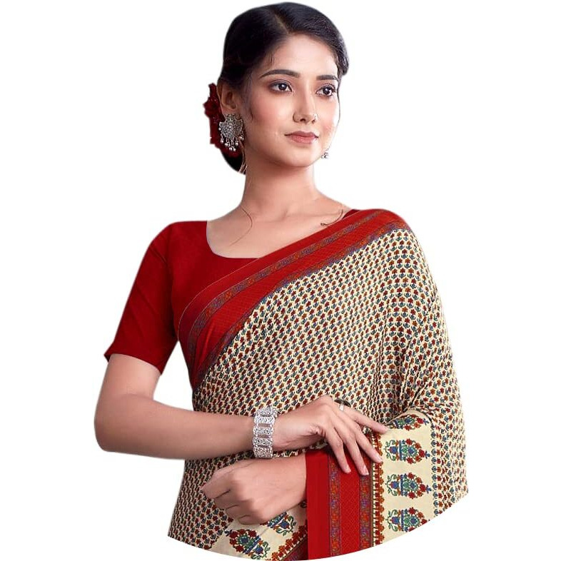 Jaanvi Fashion Womens Woven Crepe Saree With Unstitched Blouse Piece (Ultra-Shape-9805-A_Light Peach)