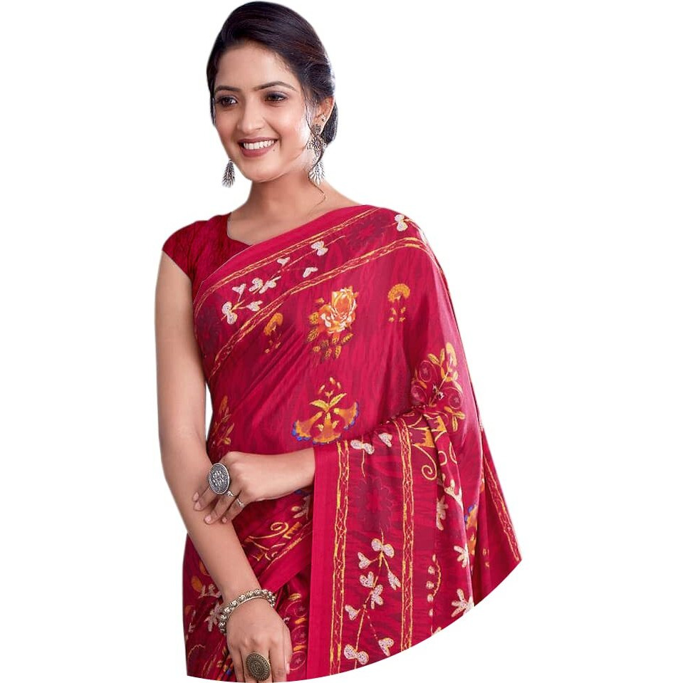 Jaanvi Fashion Womens Woven Crepe Saree With Unstitched Blouse Piece (Ultra-Shape-9808-C_Bright Maroon)