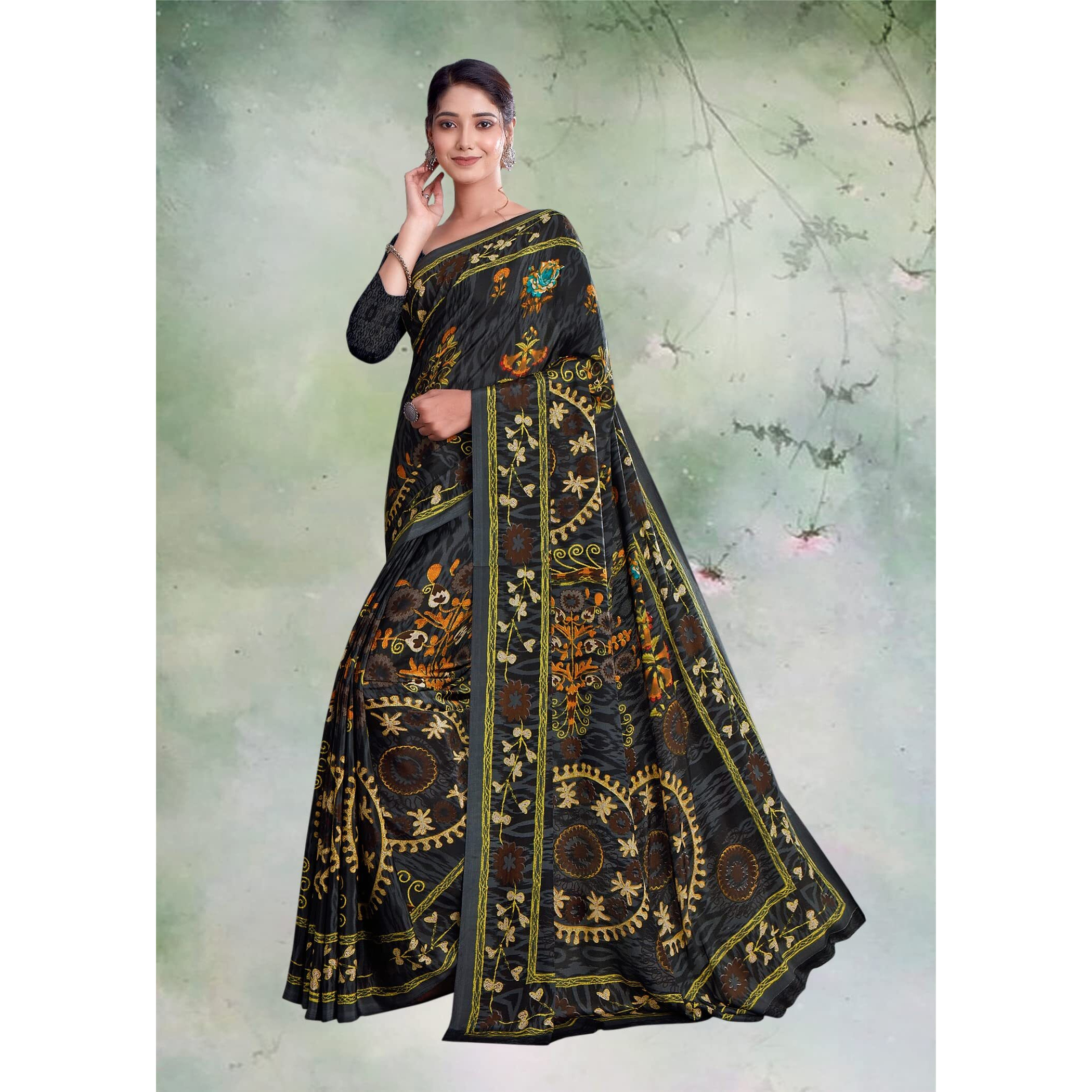 Jaanvi Fashion Womens Woven Crepe Saree With Unstitched Blouse Piece (Ultra-Shape-9808-D_Grey)