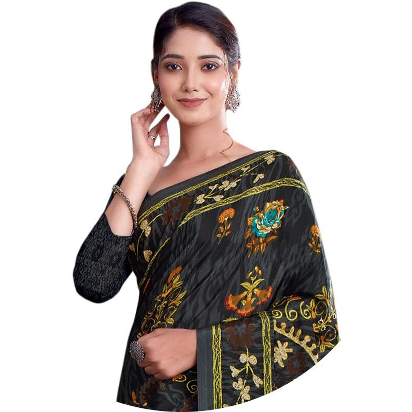 Jaanvi Fashion Womens Woven Crepe Saree With Unstitched Blouse Piece (Ultra-Shape-9808-D_Grey)