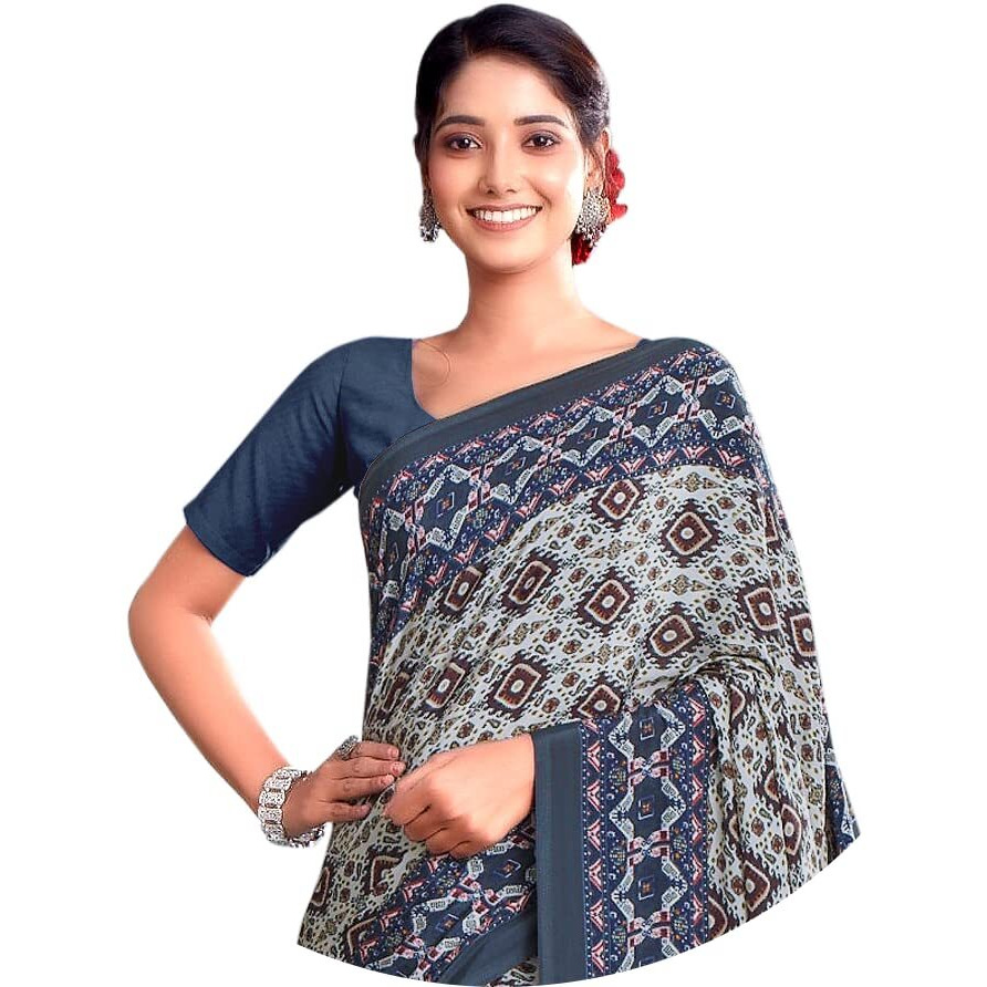 Jaanvi Fashion Womens Woven Crepe Saree With Unstitched Blouse Piece (Ultra-Shape-9806-A_Metallic Silver)