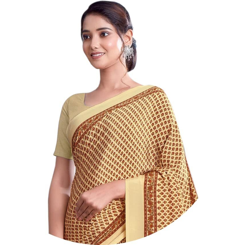 Jaanvi Fashion Womens Woven Crepe Saree With Unstitched Blouse Piece (Ultra-Shape-9807-B_Peach Yellow)