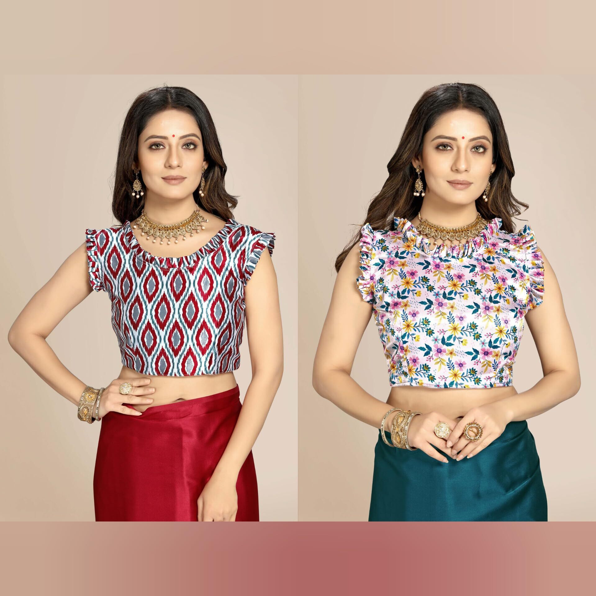 FLORESTA FASHION Combo Of 2 Soft Satin Silk Saree For Women With a Digital Printed Unstieched Blouse Piece(2 Piece Saree & 2 Unstieched Blouse Piece) (HO. MAROON + HO. PRUSSIAN BLUE)