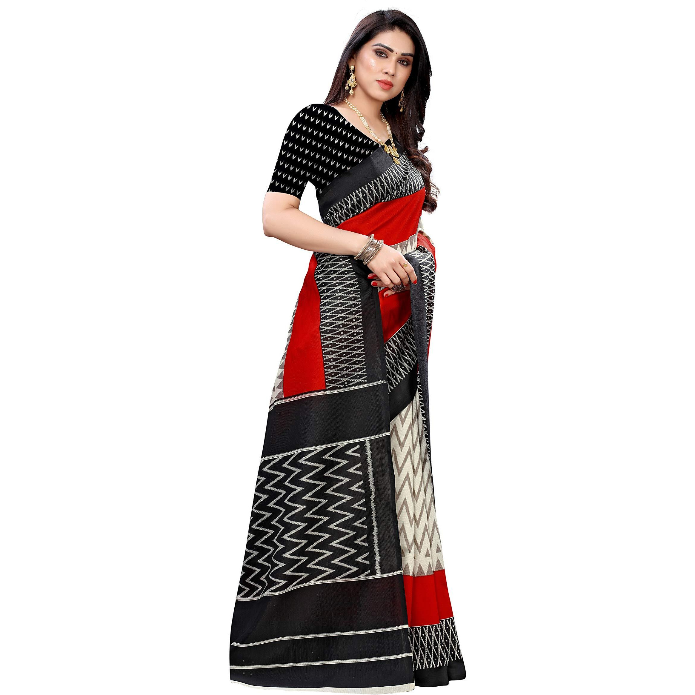 AROOPA Womens Art Silk Saree With Unstitched Blouse Piece (ASAREE-07_Red, Black)