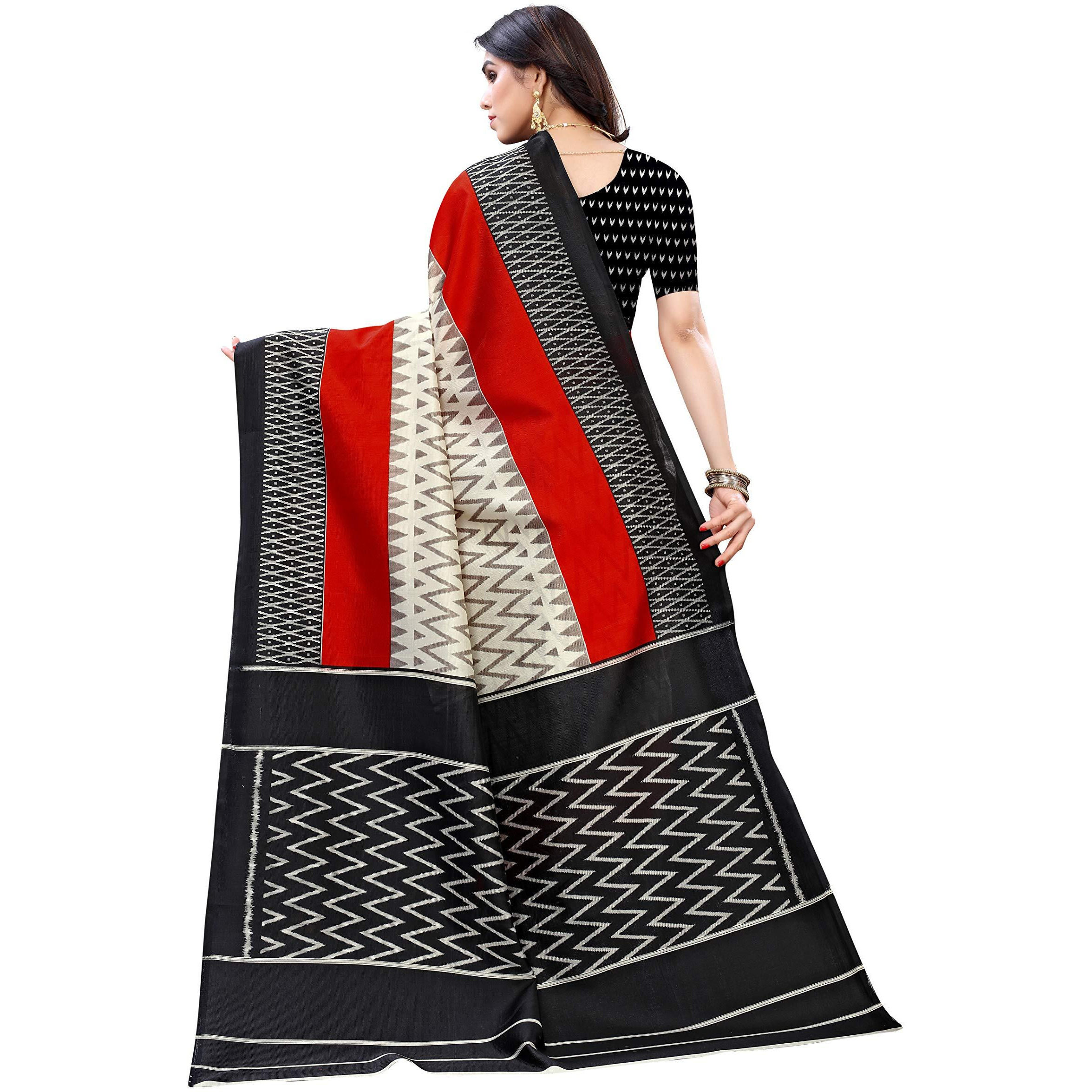 AROOPA Womens Art Silk Saree With Unstitched Blouse Piece (ASAREE-07_Red, Black)