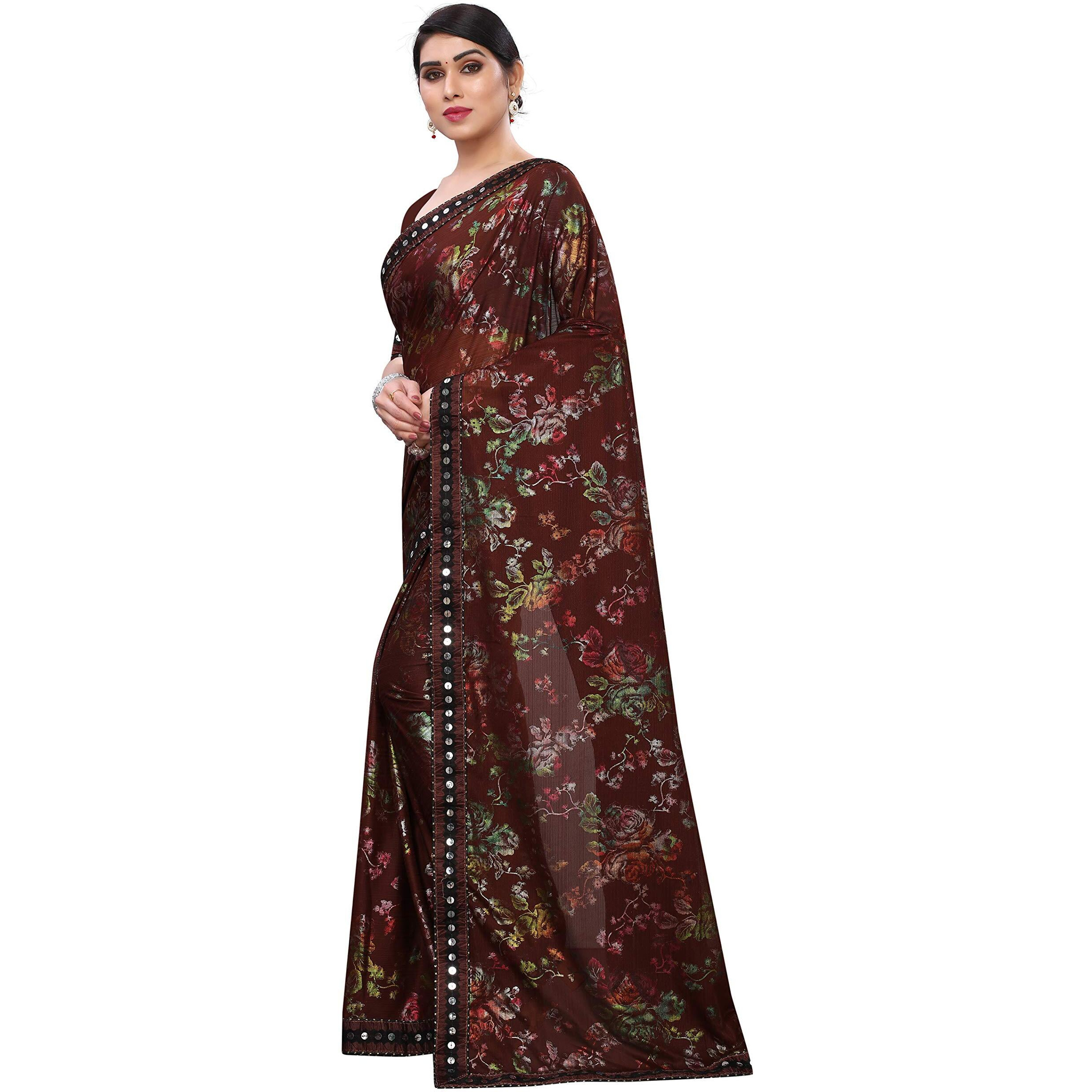 Mansvi Fashion Womens Woven Silk Blend Saree With Blouse Piece (2260-Gulab-Brown_Brown)