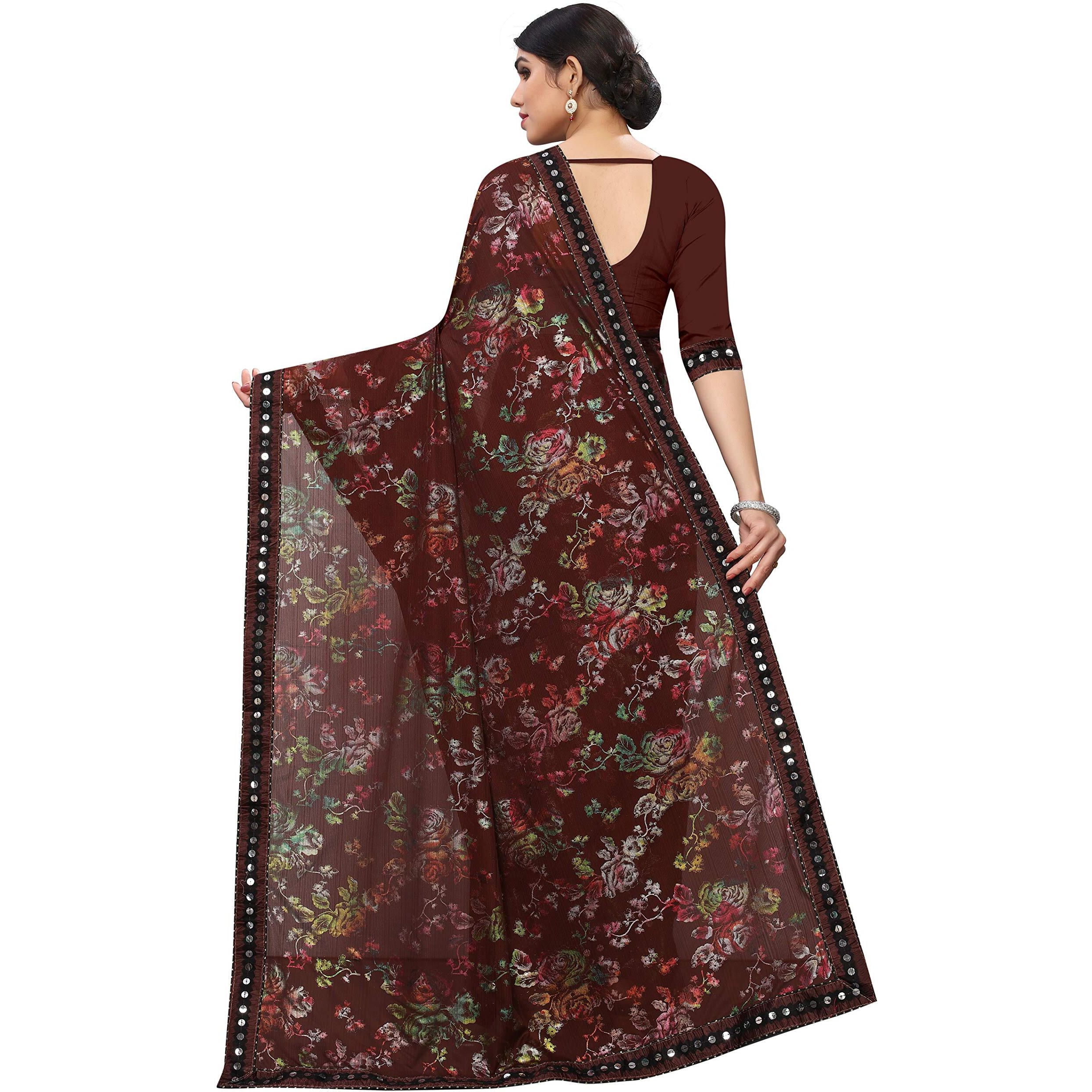 Mansvi Fashion Womens Woven Silk Blend Saree With Blouse Piece (2260-Gulab-Brown_Brown)