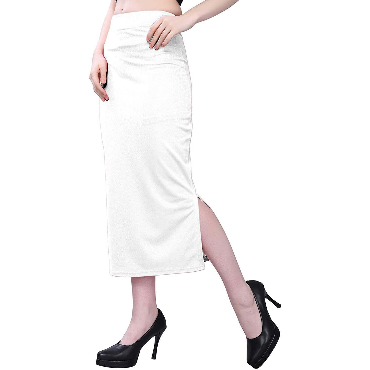 Miss Ethnik Womens Cotton Blend Full Elastic Saree Shapewear Petticoat (ME-5008-White-28)
