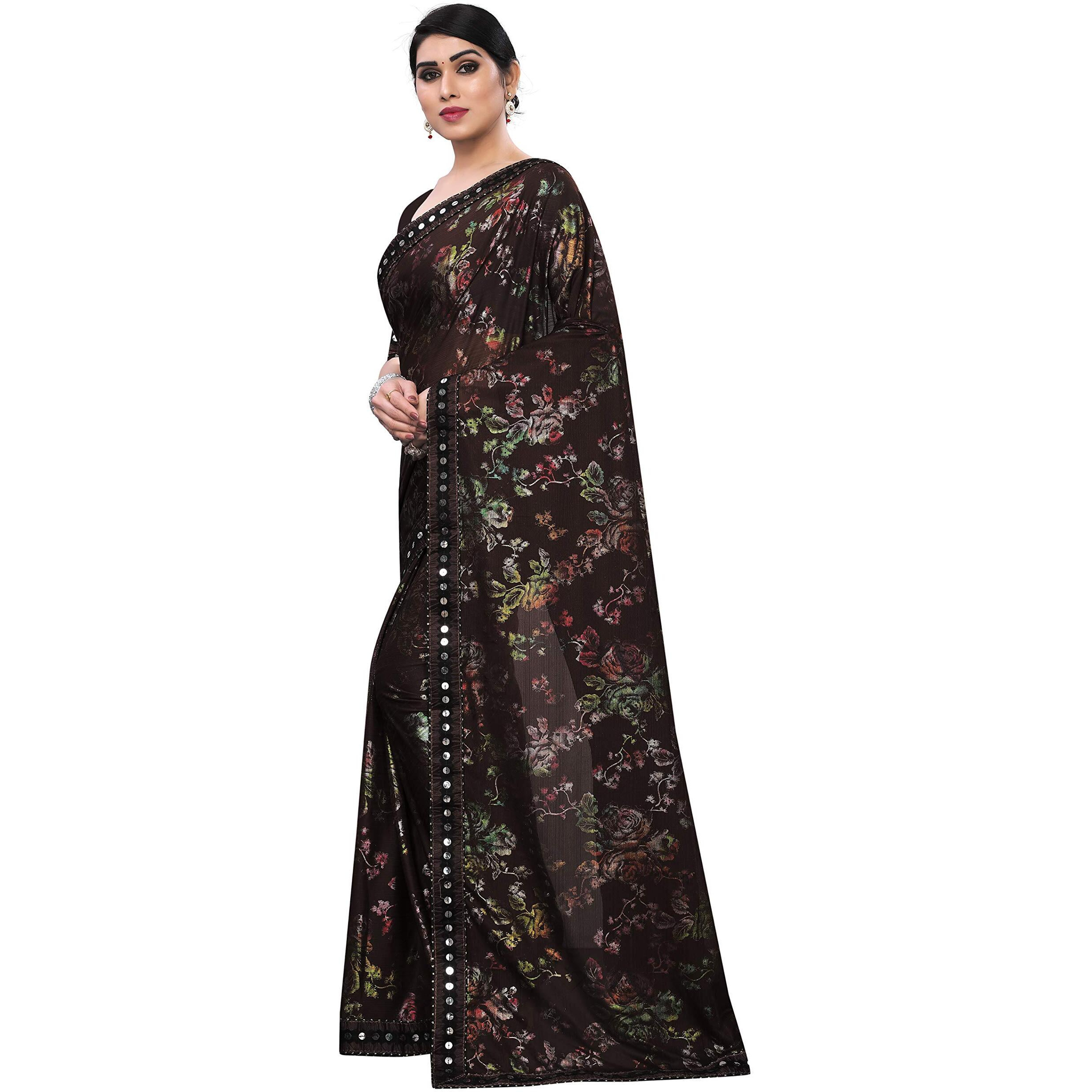 Mansvi Fashion Womens Woven Silk Blend Saree With Blouse Piece (2260-Gulab-Black_Black)