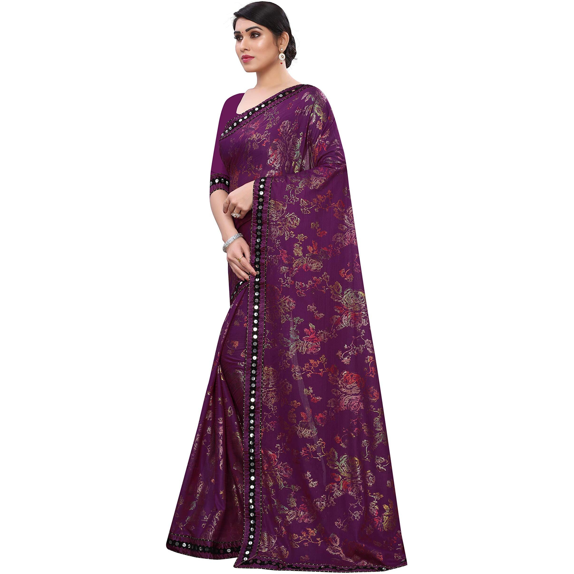 Mansvi Fashion Womens Woven Silk Blend Saree With Blouse Piece (2260-Gulab-Purple_Purple)