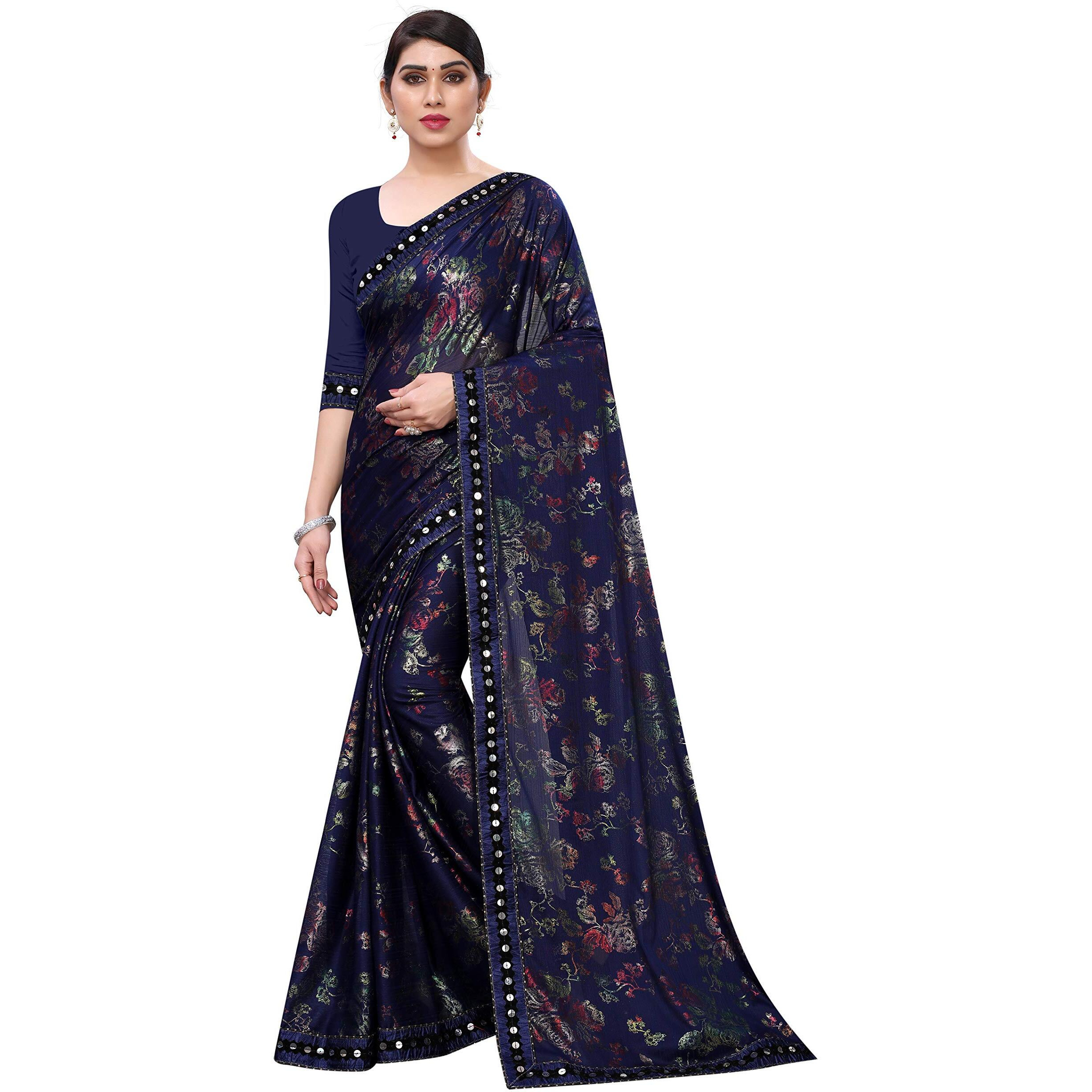 Mansvi Fashion Womens Woven Silk Blend Saree With Blouse Piece (2260-Gulab-Navy_Navy)