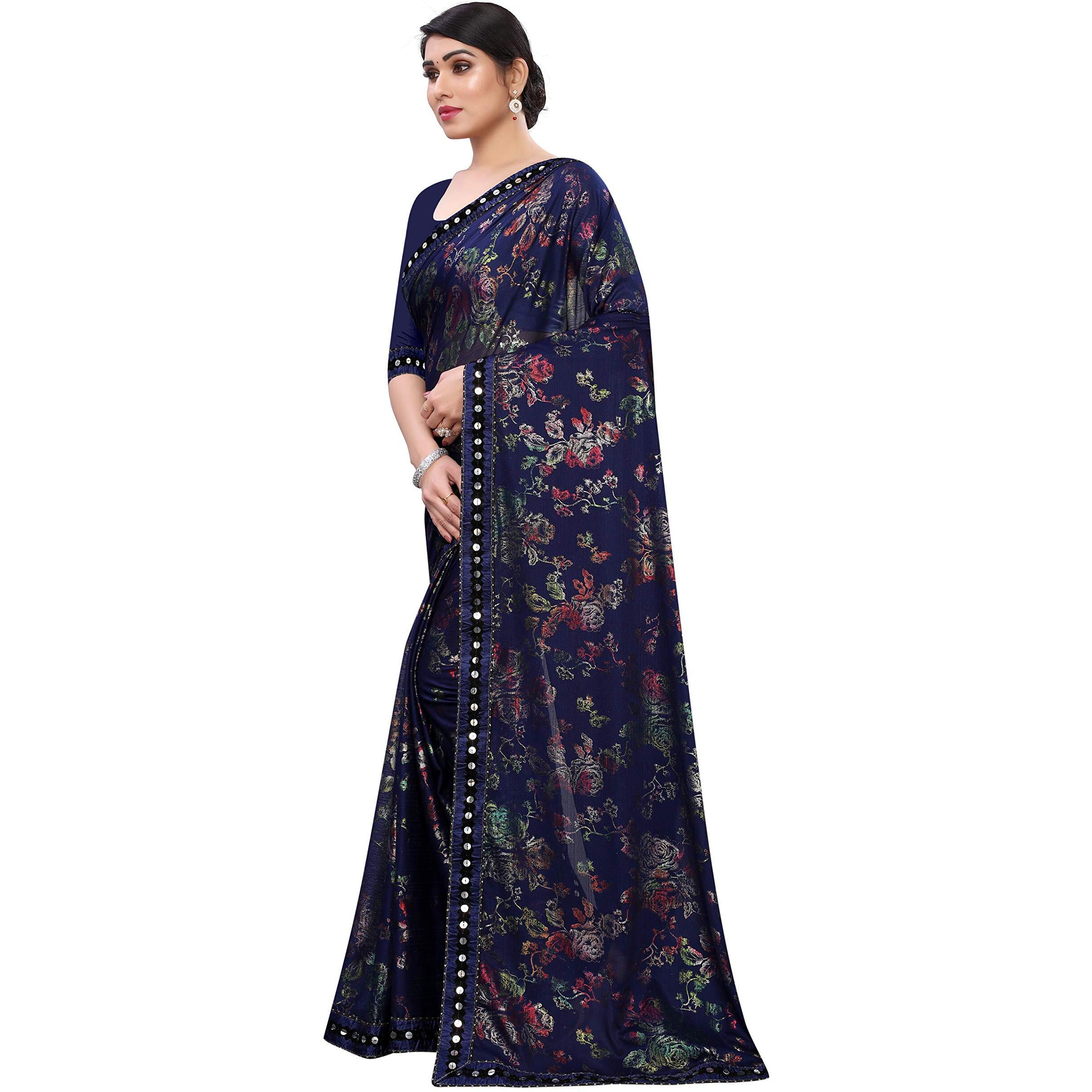 Mansvi Fashion Womens Woven Silk Blend Saree With Blouse Piece (2260-Gulab-Navy_Navy)