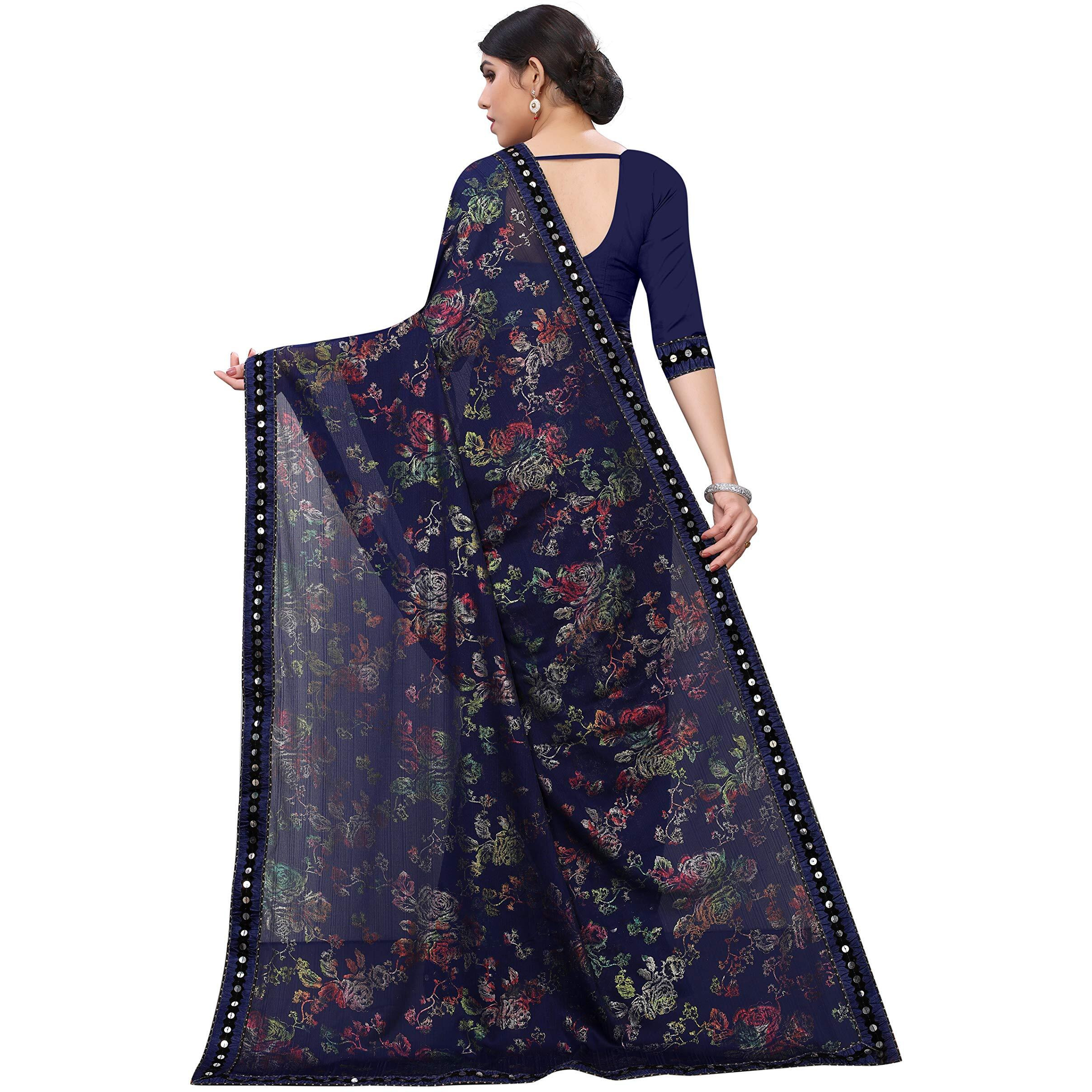 Mansvi Fashion Womens Woven Silk Blend Saree With Blouse Piece (2260-Gulab-Navy_Navy)