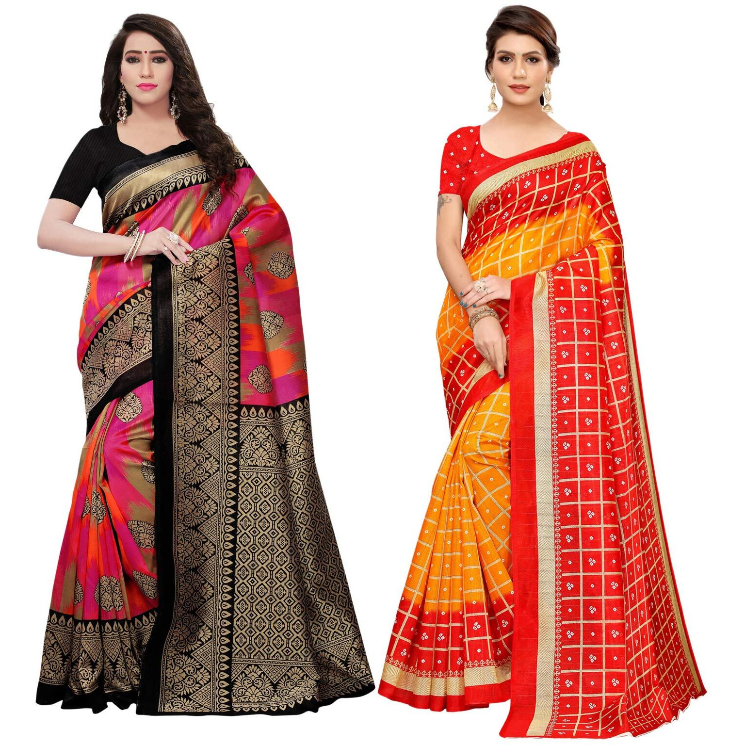 Satrani Womens Art Silk Printed Sarees Combo Pack of 2 (800ST39_1159ST88,Multicolor), free size