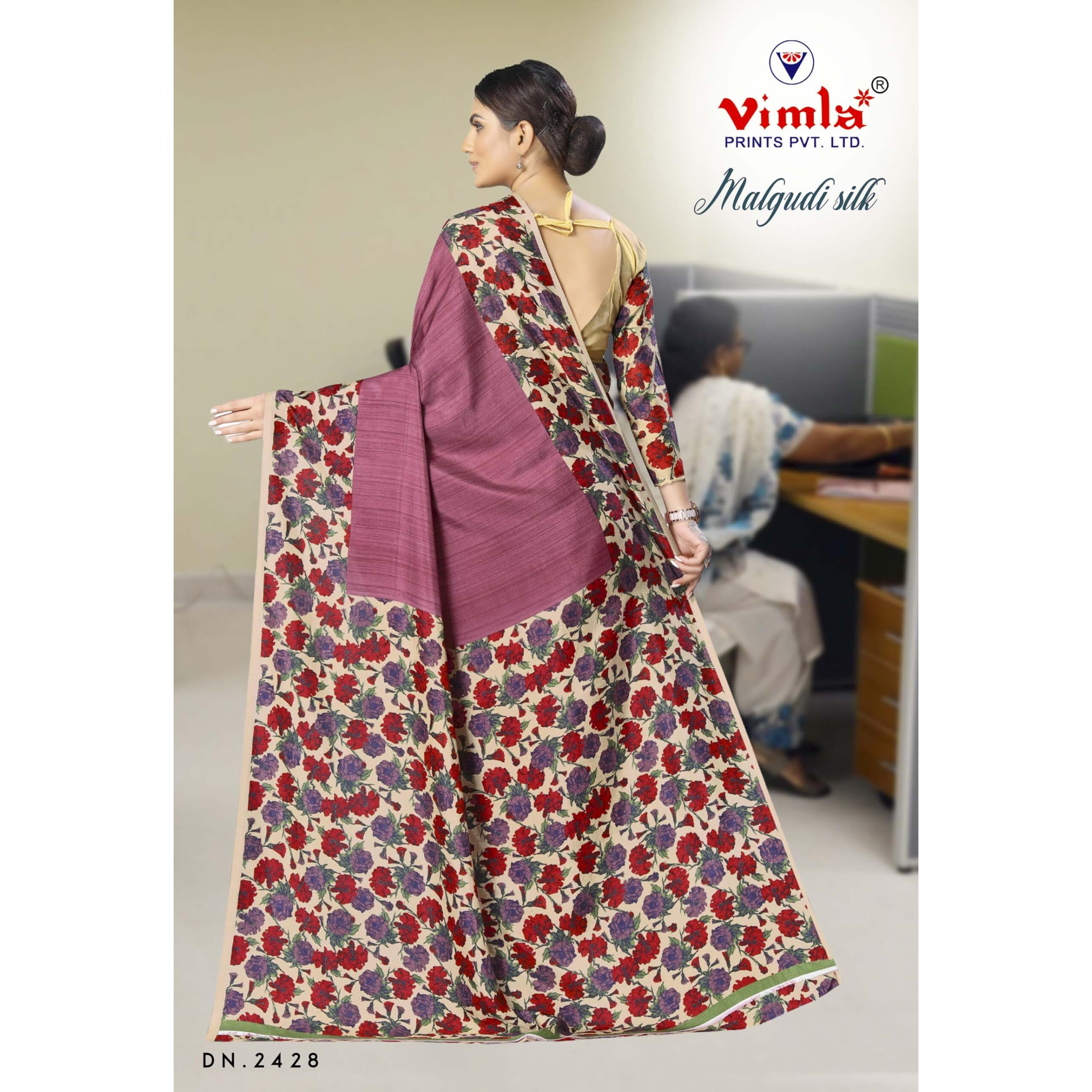 Vimla Womens Pink Malgudi Art Silk Uniform Saree with Blouse Piece (2428_Pink)