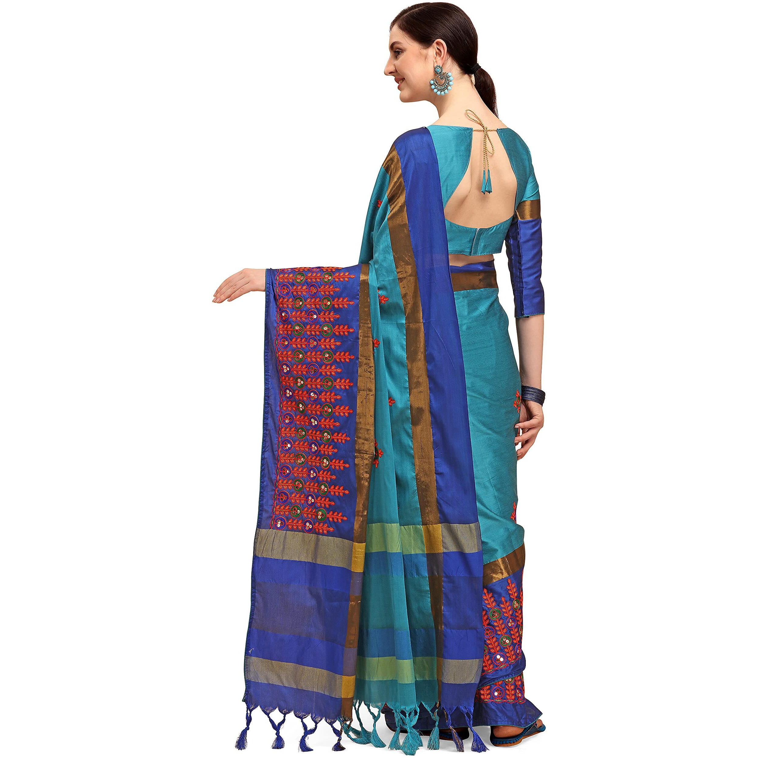 arriva fab Womens Cotton Blend Saree With Blouse Piece (Riva1245__Sky Blue)